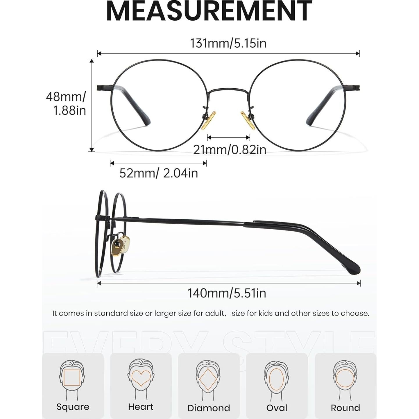 Gafas de luz azul redondas Cyxus con protección UV - Negro