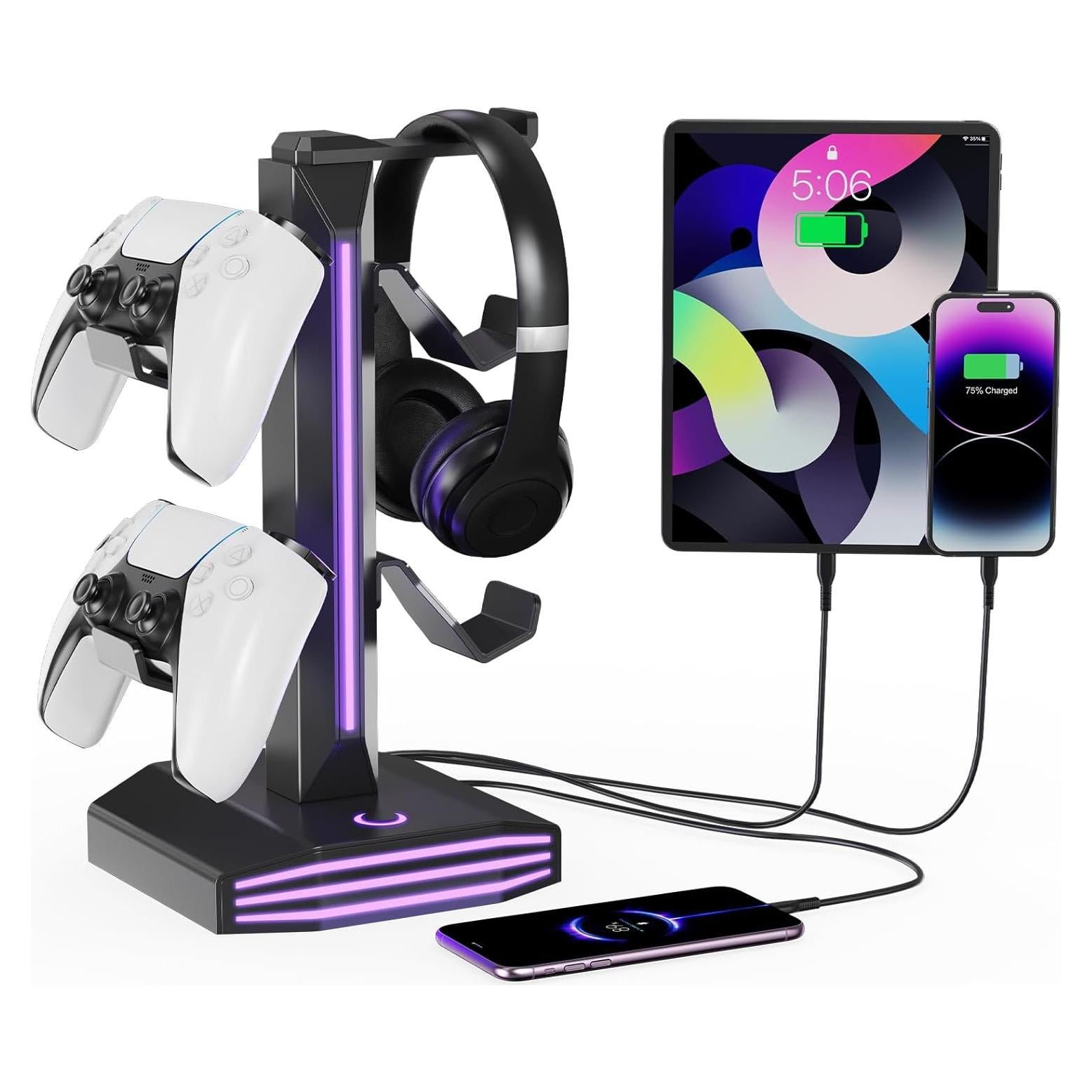 Soporte para Auriculares RGB Meiboshin con Puertos USB - Negro