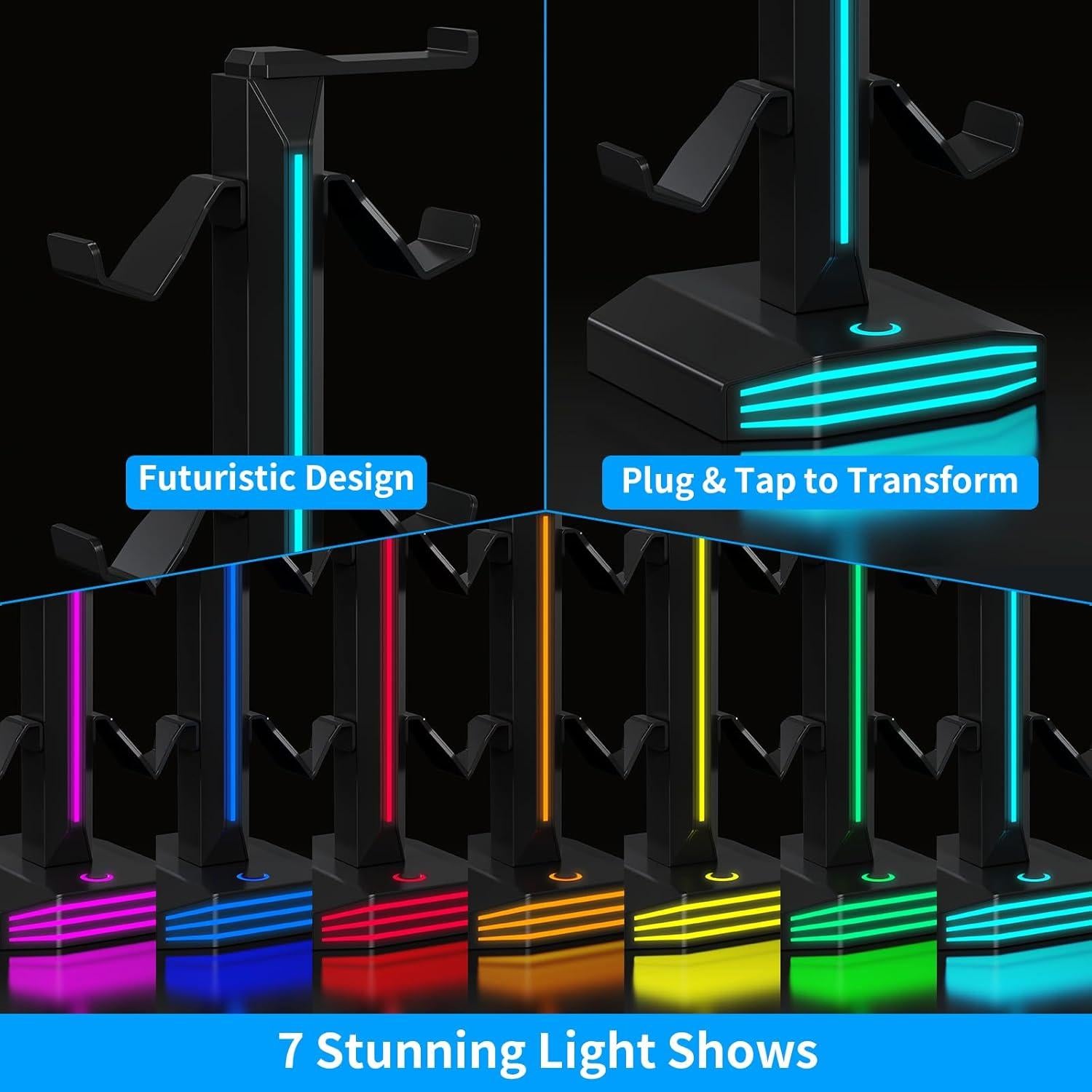 Soporte para Auriculares RGB Meiboshin con Puertos USB - Negro