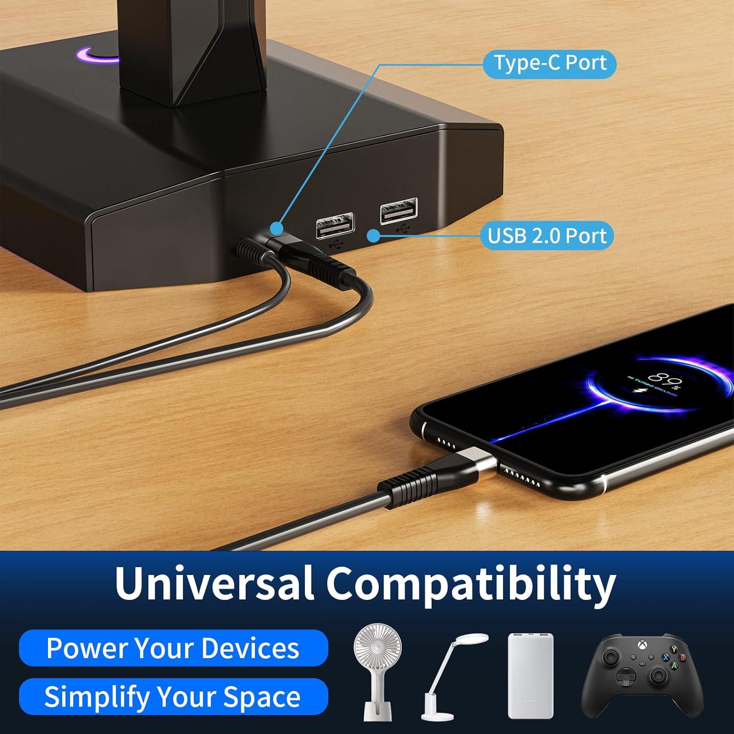 Soporte para Auriculares RGB Meiboshin con Puertos USB - Negro