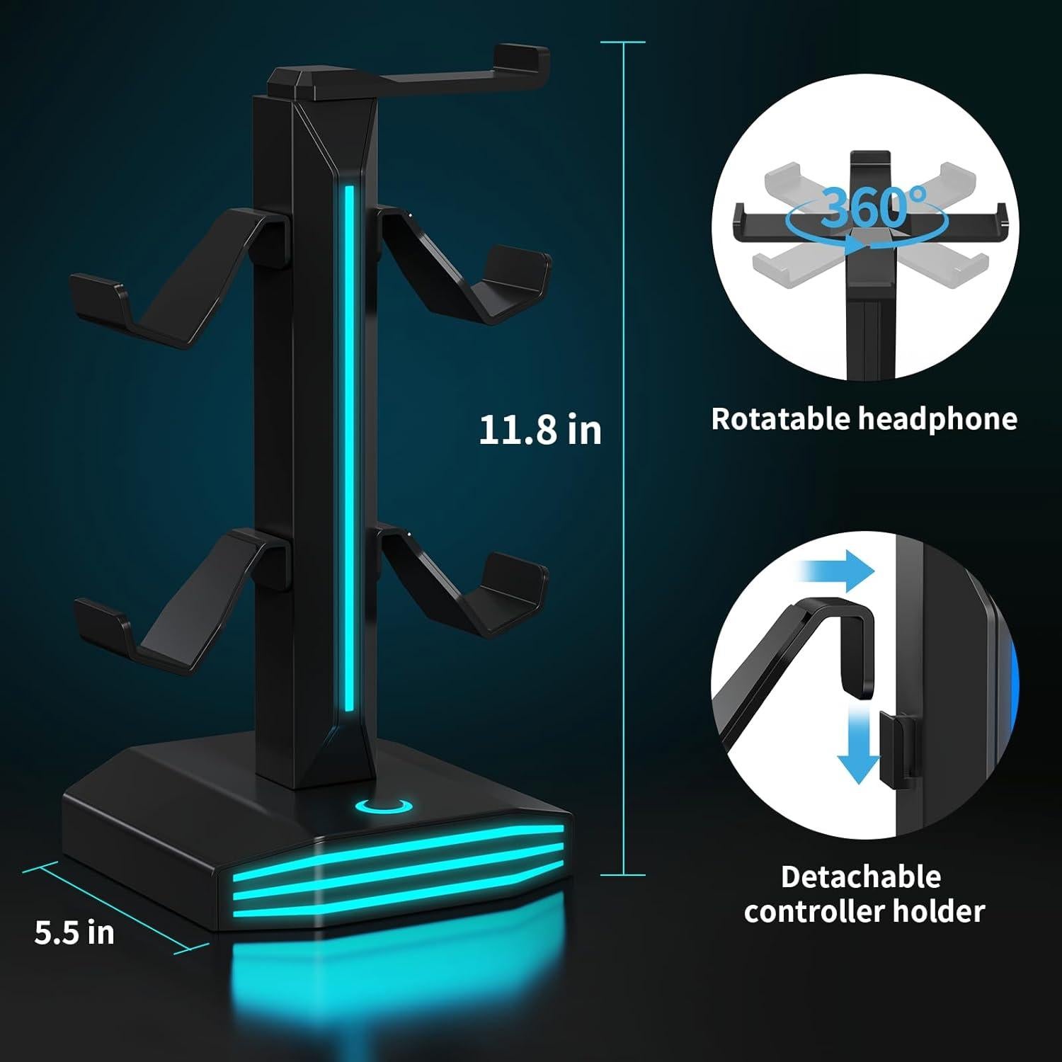 Soporte para Auriculares RGB Meiboshin con Puertos USB - Negro