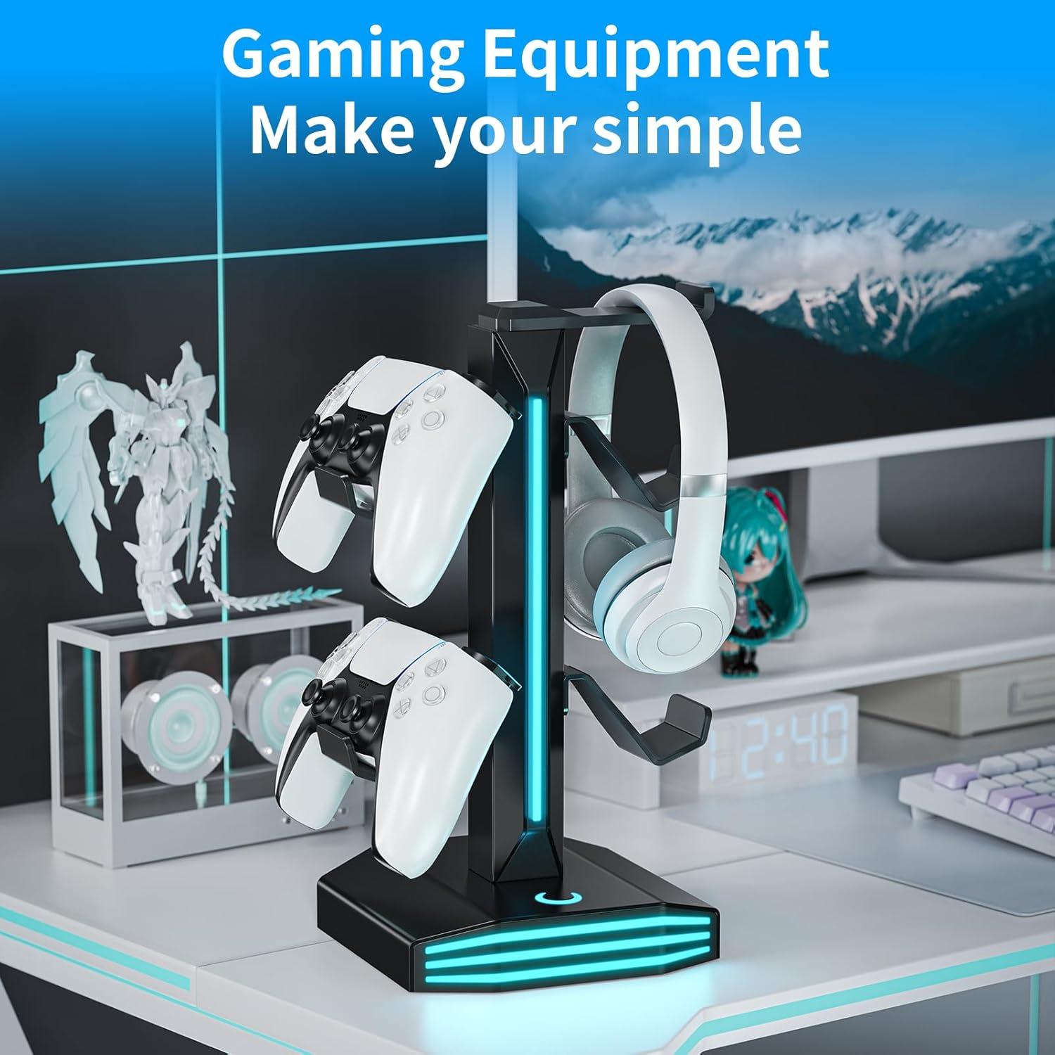 Soporte para Auriculares RGB Meiboshin con Puertos USB - Negro