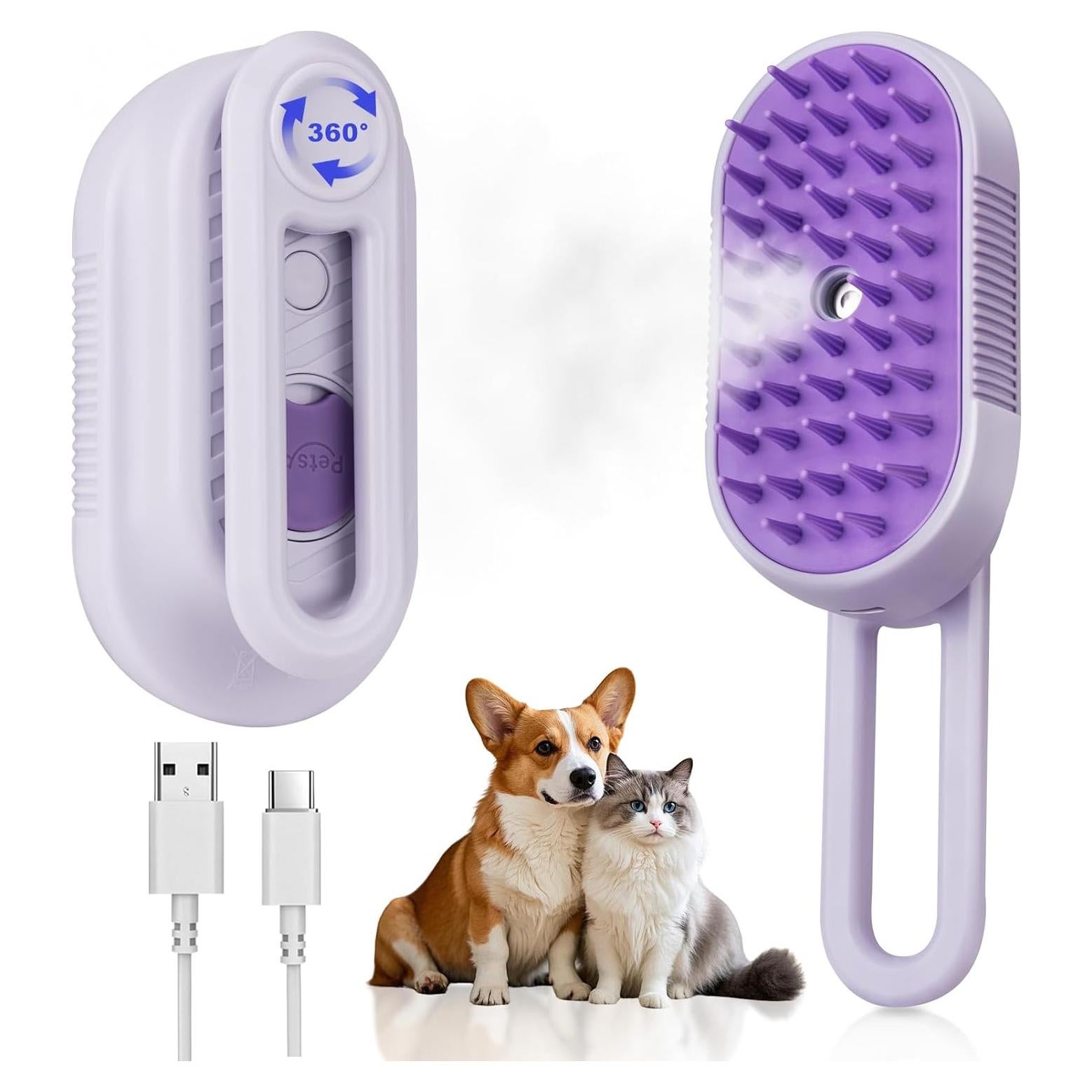 Cepillo de Vapor 3 en 1 VVWVVW para Gato y Perro - Acicalamiento y Eliminación de Pelo
