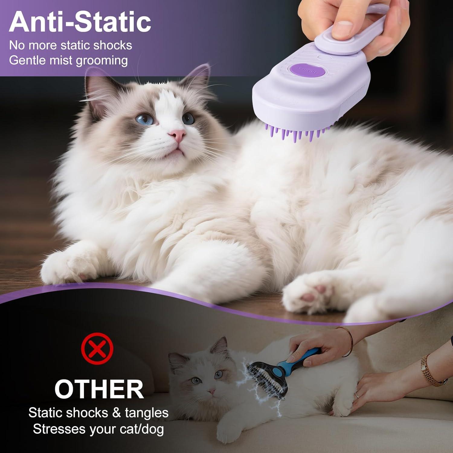 Cepillo de Vapor 3 en 1 VVWVVW para Gato y Perro - Acicalamiento y Eliminación de Pelo