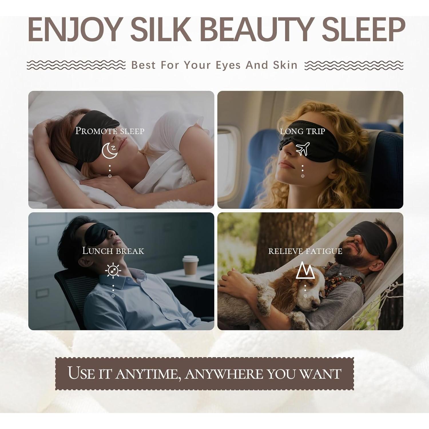 Máscara de Sueño de Seda 100% Morera Yueerbao con Tapones