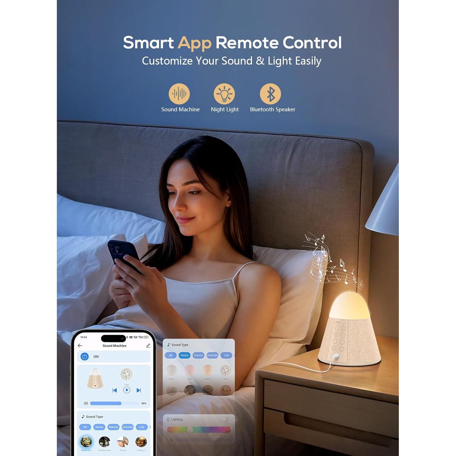 Máquina de Sonido Vanzon WN02, Ruido Blanco y Luz Nocturna RGB