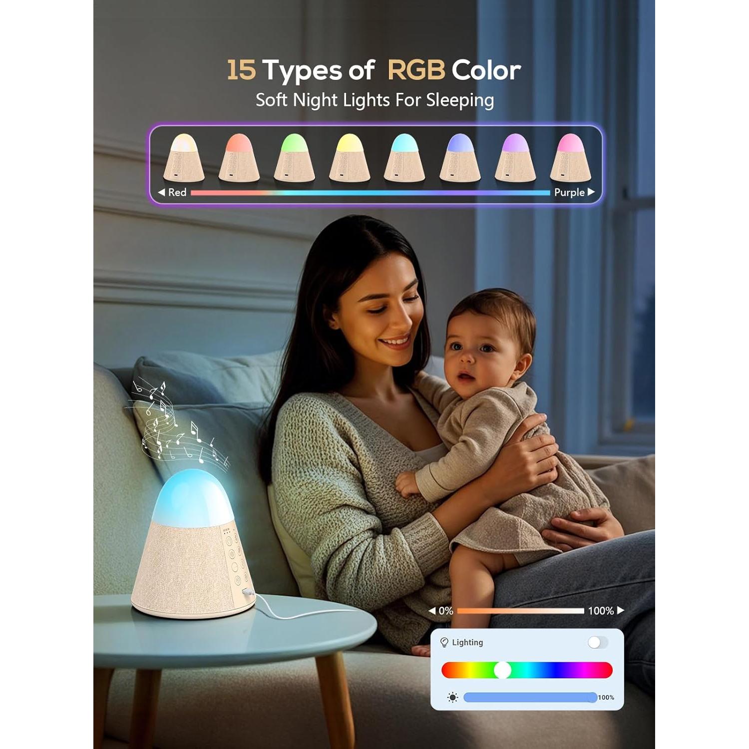 Máquina de Sonido Vanzon WN02, Ruido Blanco y Luz Nocturna RGB