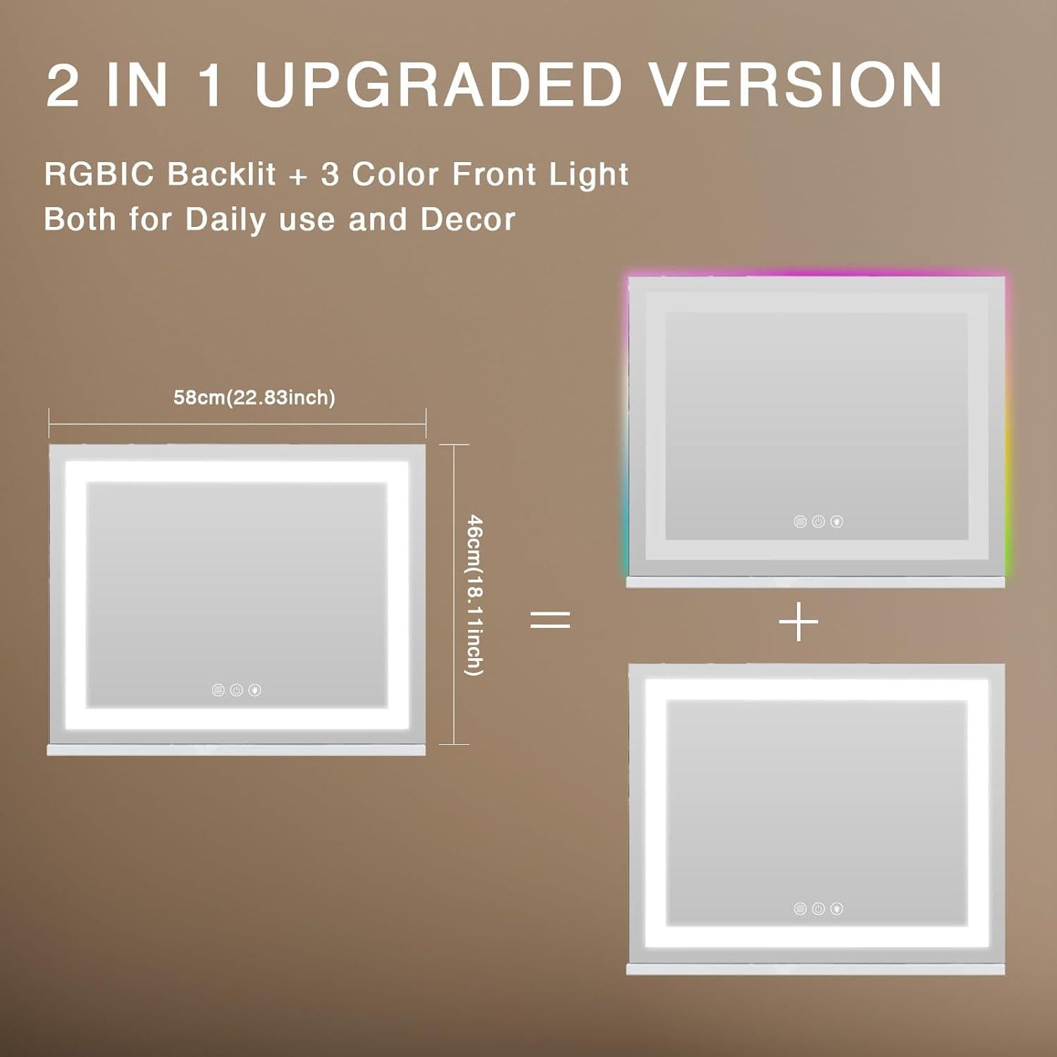 Espejo de Maquillaje COOLJEEN 58.4x45.7 cm con Luz RGB