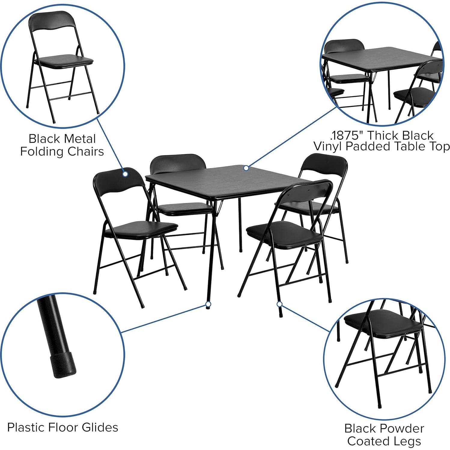 Juego de Mesa y Sillas Plegables Flash Furniture 5 Piezas Negro
