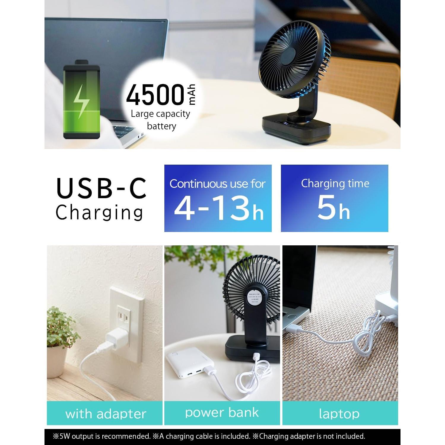 Ventilador de Escritorio HIKALION D606Y-B Oscilante Recargable