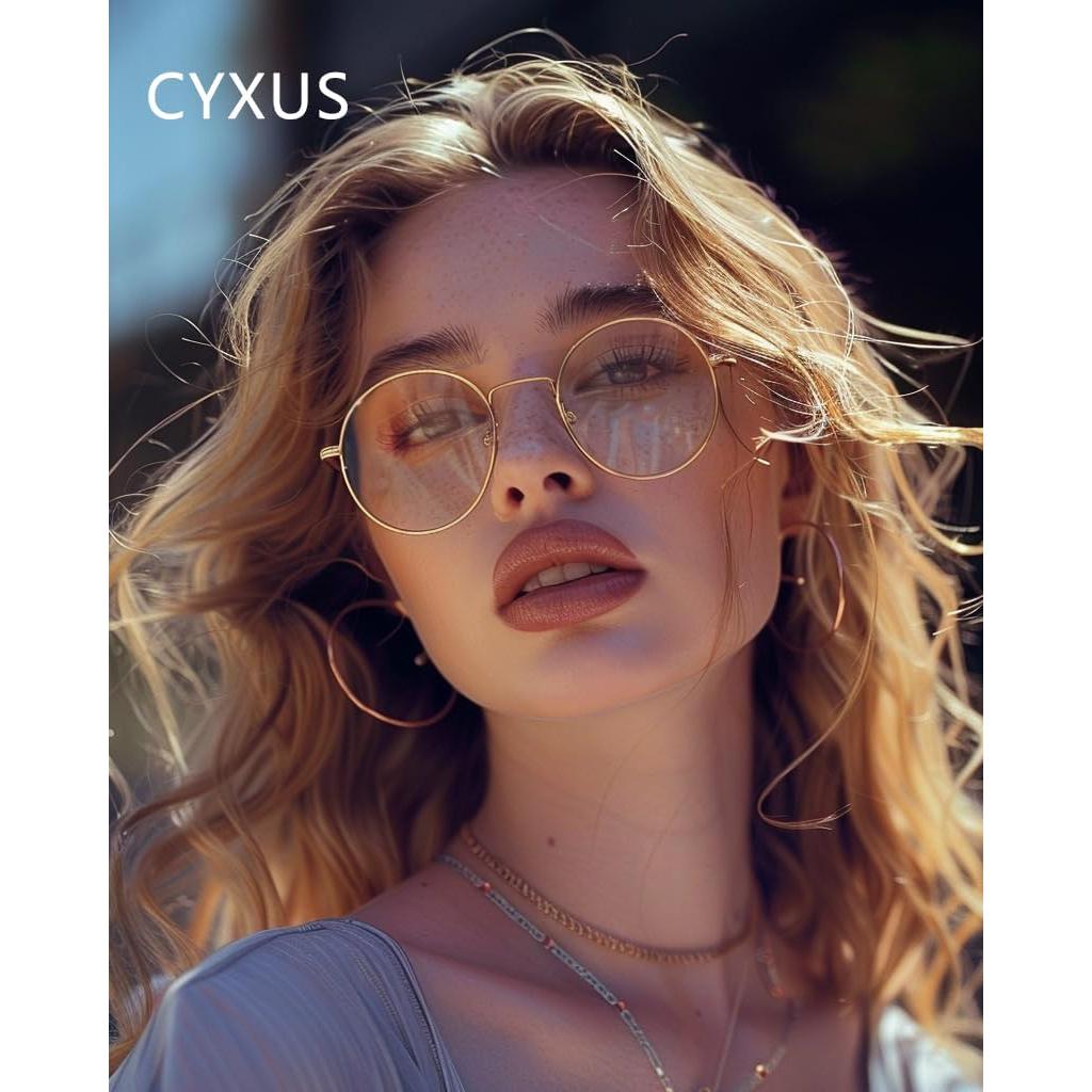 Gafas Redondas Cyxus Bloqueo Luz Azul Lente Clara Oro