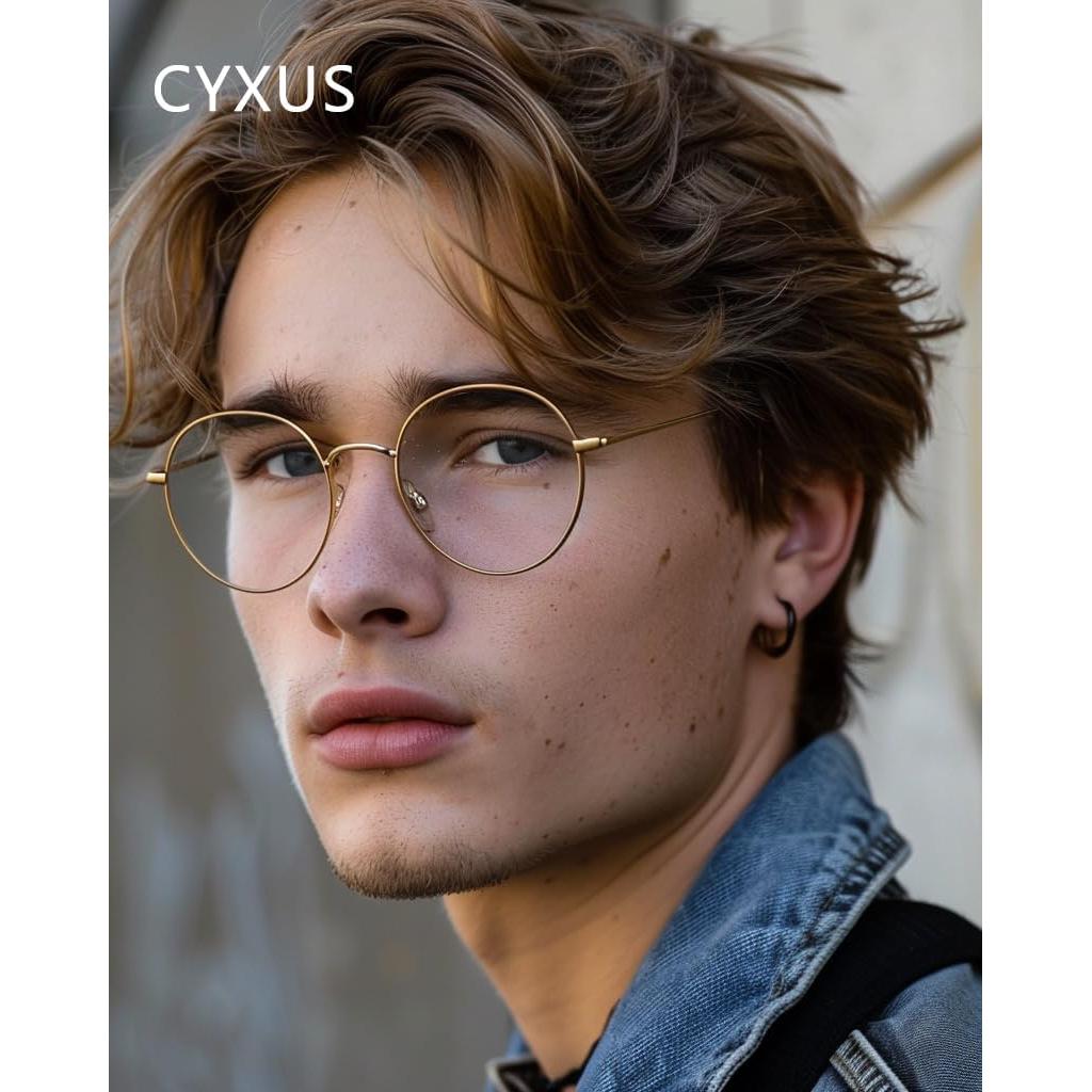 Gafas Redondas Cyxus Bloqueo Luz Azul Lente Clara Oro