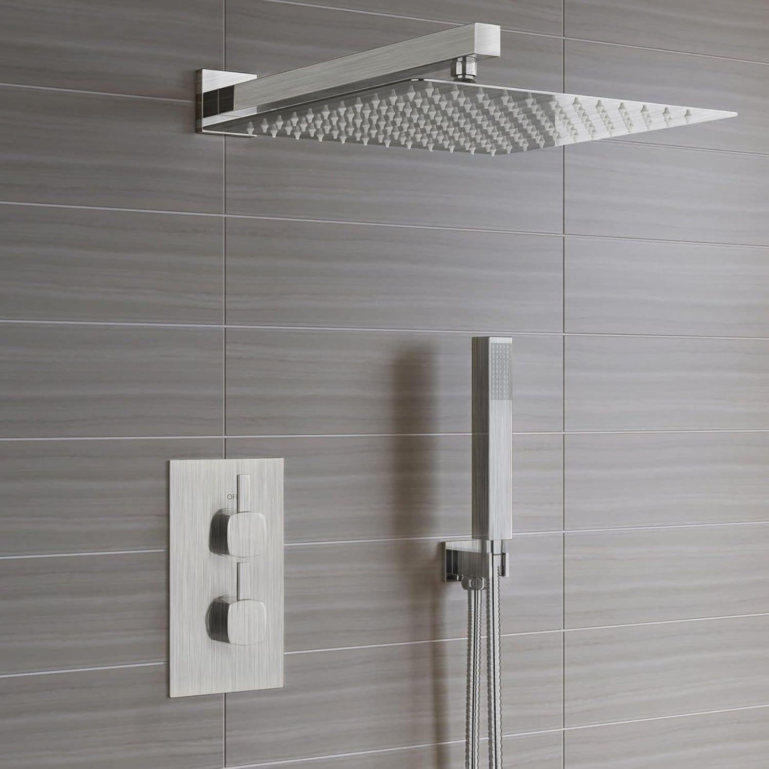 Cabezal de Ducha Voolan Cuadrado 25.4 cm con Brazo 40.6 cm Níquel