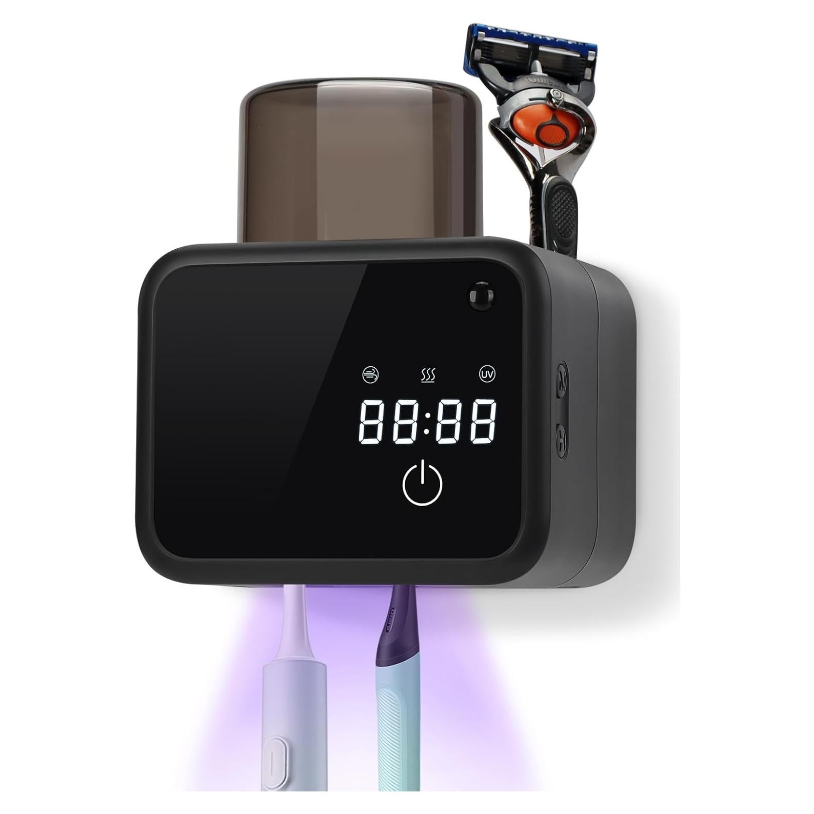 Soporte de cepillos de dientes Glowivize montado en pared - Negro