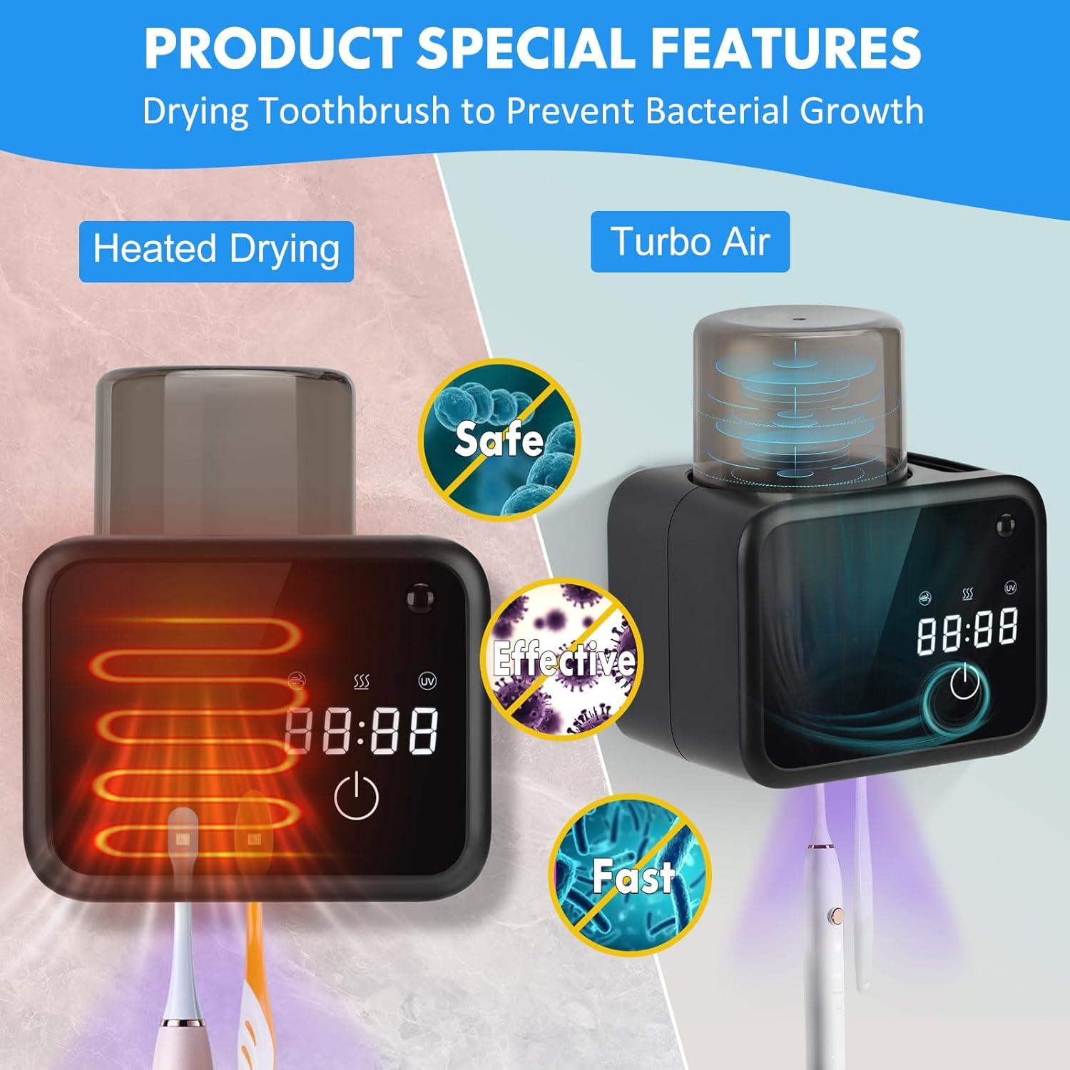 Soporte de cepillos de dientes Glowivize montado en pared - Negro