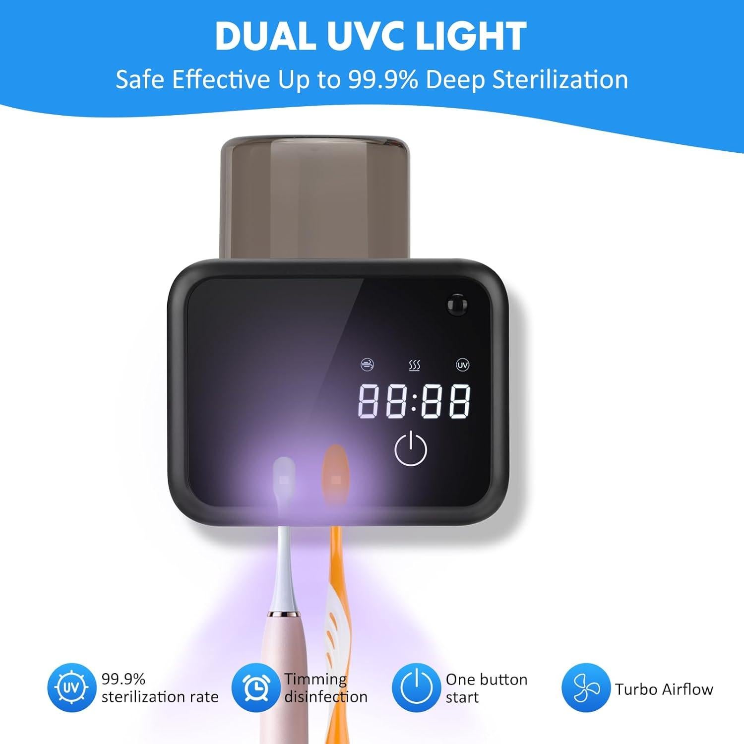 Soporte de cepillos de dientes Glowivize montado en pared - Negro