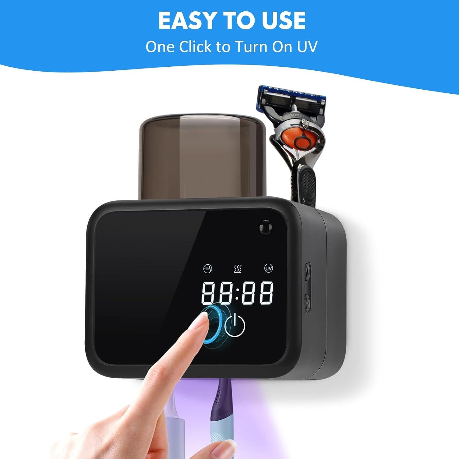 Soporte de cepillos de dientes Glowivize montado en pared - Negro