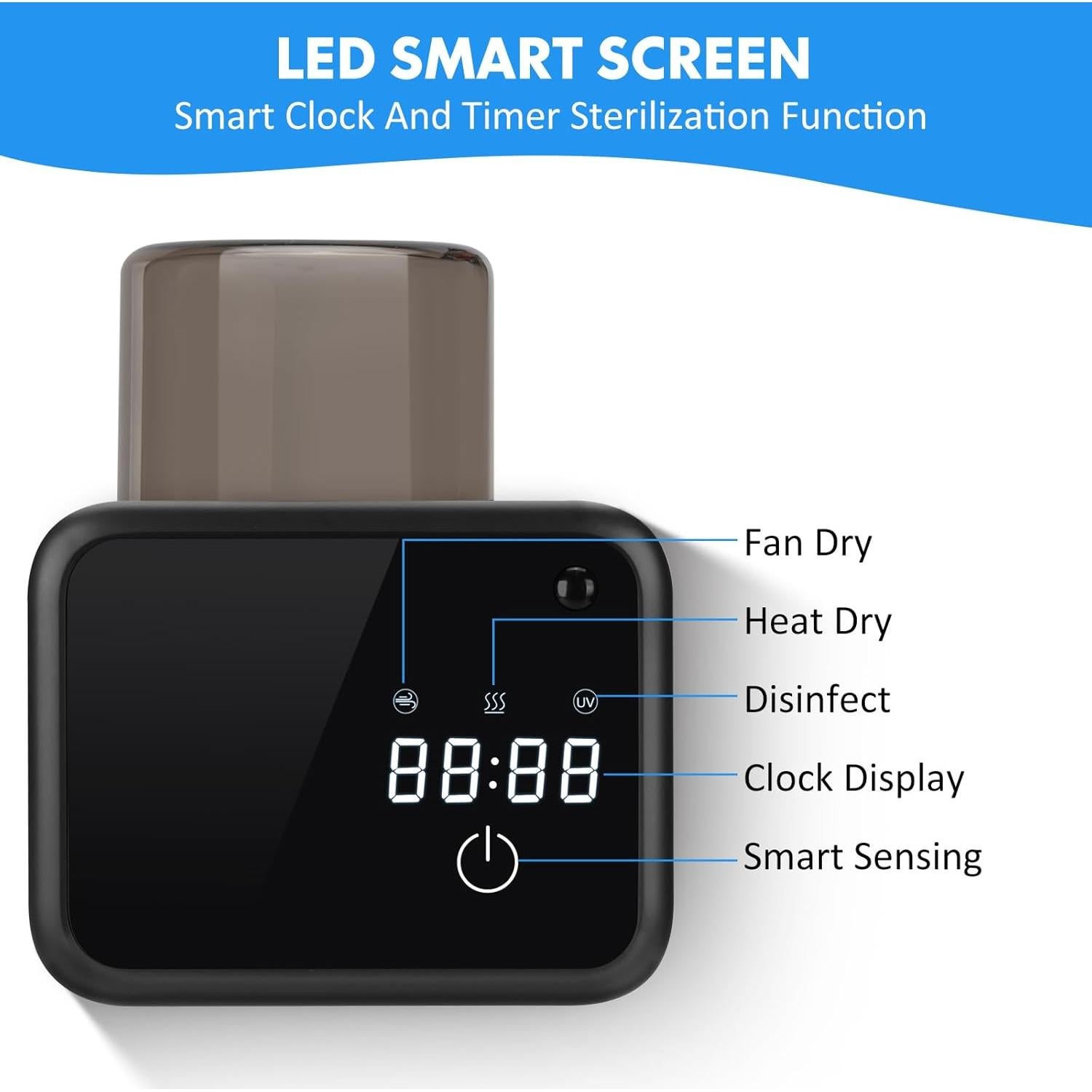 Soporte de cepillos de dientes Glowivize montado en pared - Negro