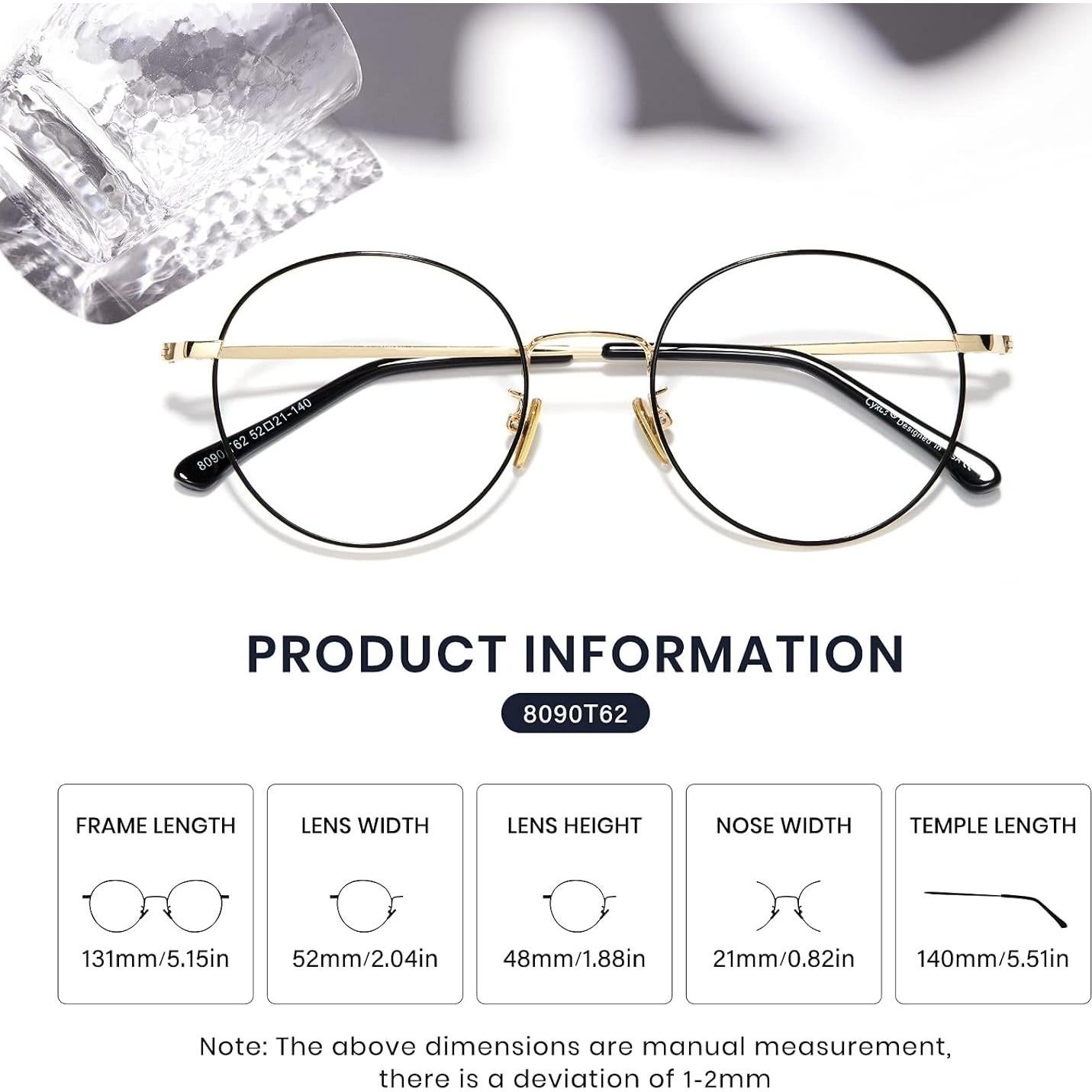 Gafas de Luz Azul Cyxus Redondas Metal UV 14x5.2cm