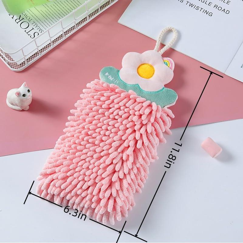 Toalla de Mano Chenille Genérico Rosa 30x16 cm con Lazo Colgante