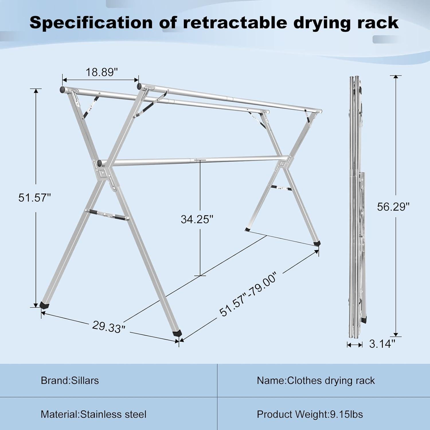 Perchero Plegable Sillars 160 cm Acero Inoxidable Resistente