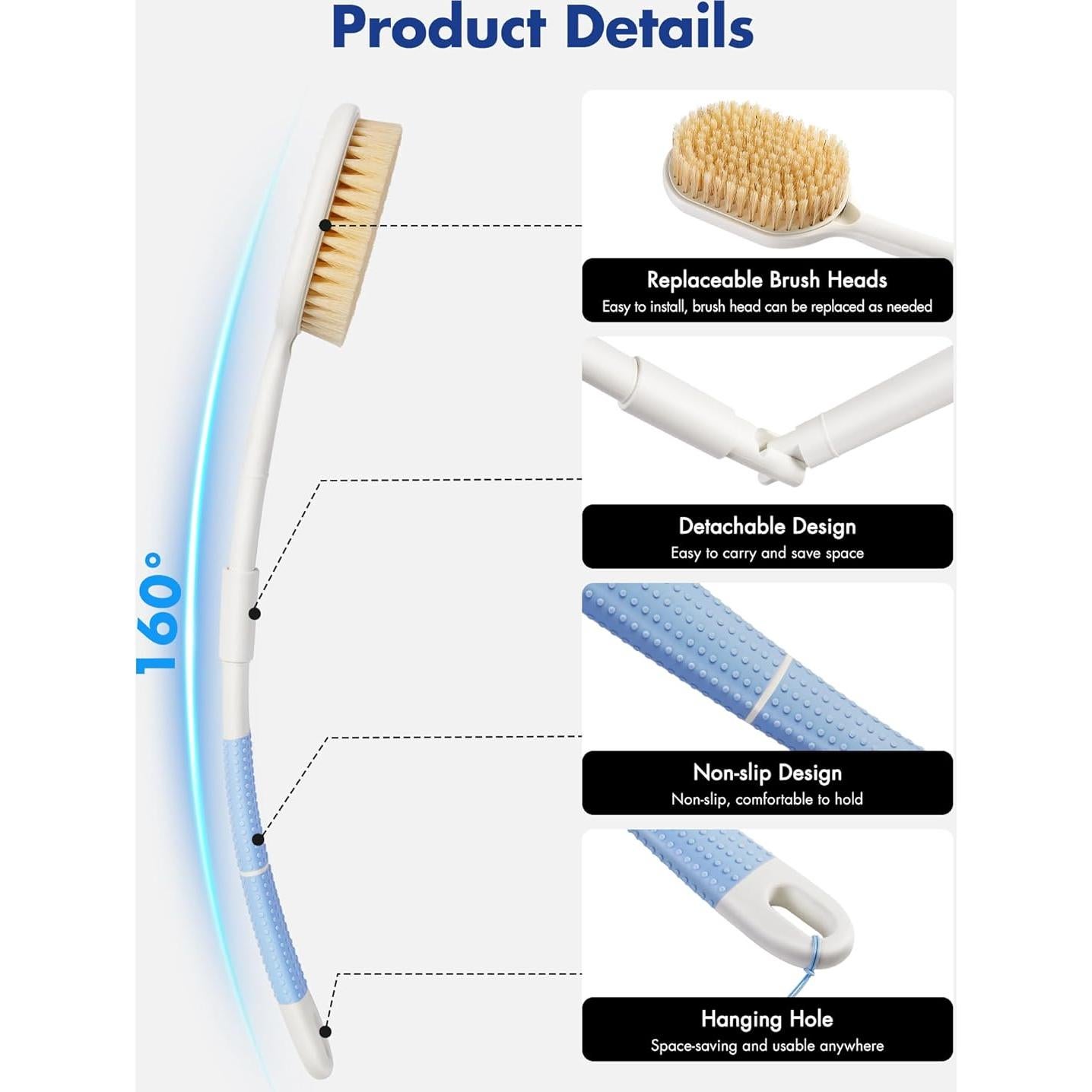 Cepillo de Espalda Ergonómico Rafow con Mango Largo Antideslizante