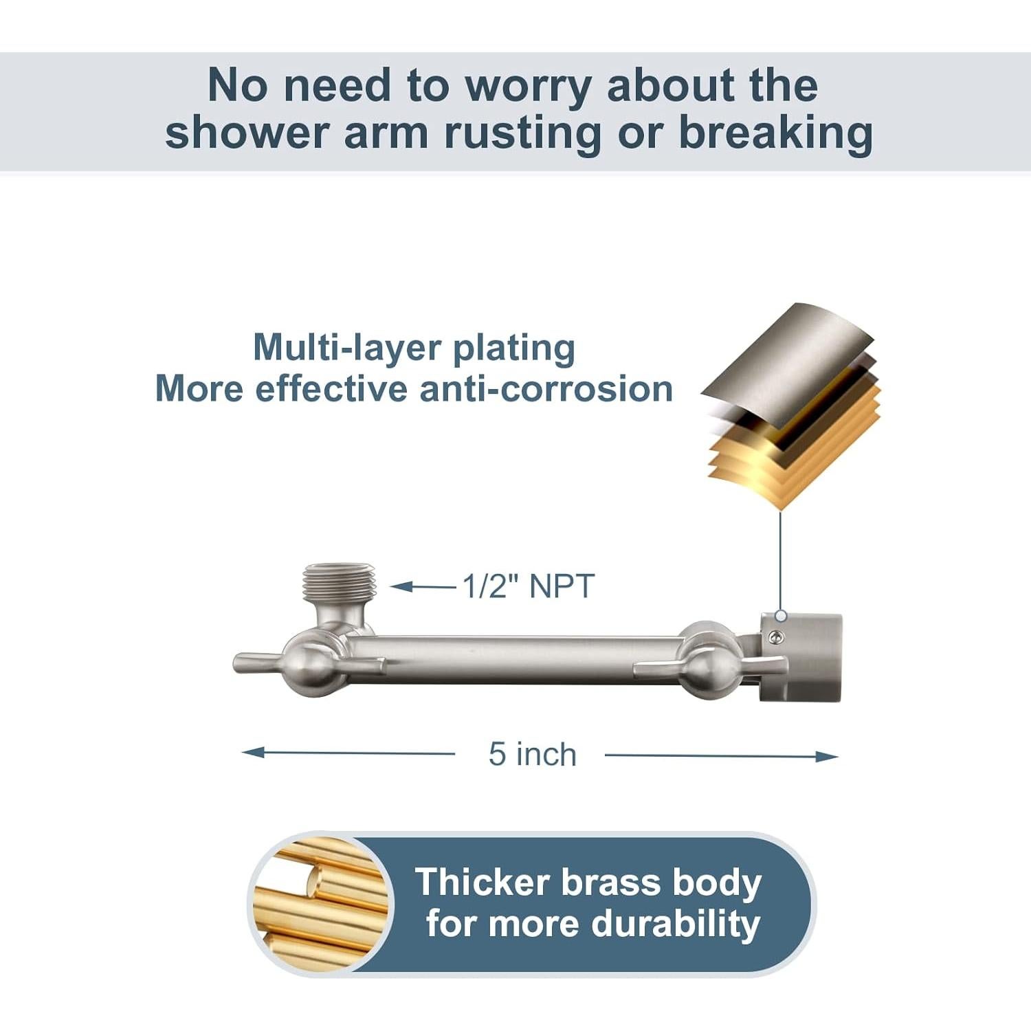 Extensor de Brazo de Ducha BRIGHT SHOWERS Ajustable 12.7 cm Níquel