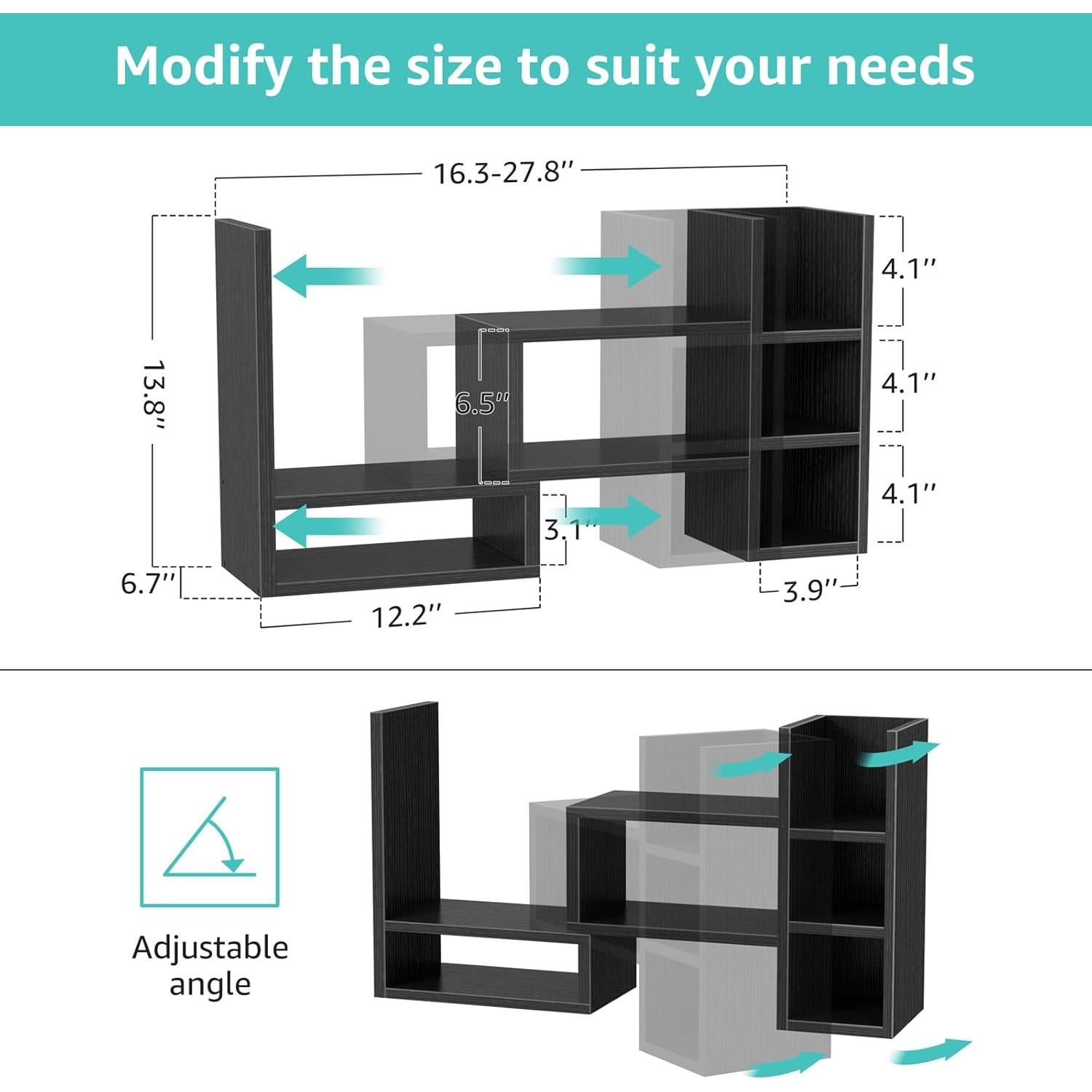 Estante Organizador de Escritorio NUTIKAS Ajustable Negro 35 cm