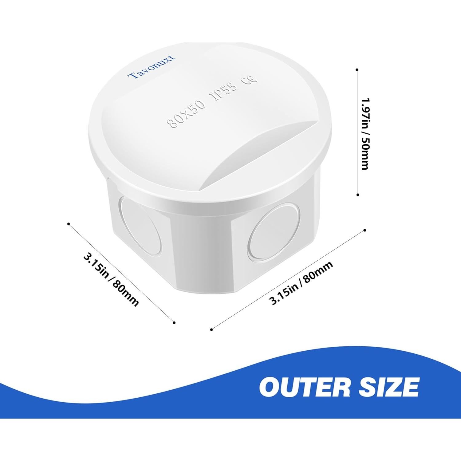 Caja de Conexiones Eléctricas IP55 Tavonuxt 80x50mm Blanca
