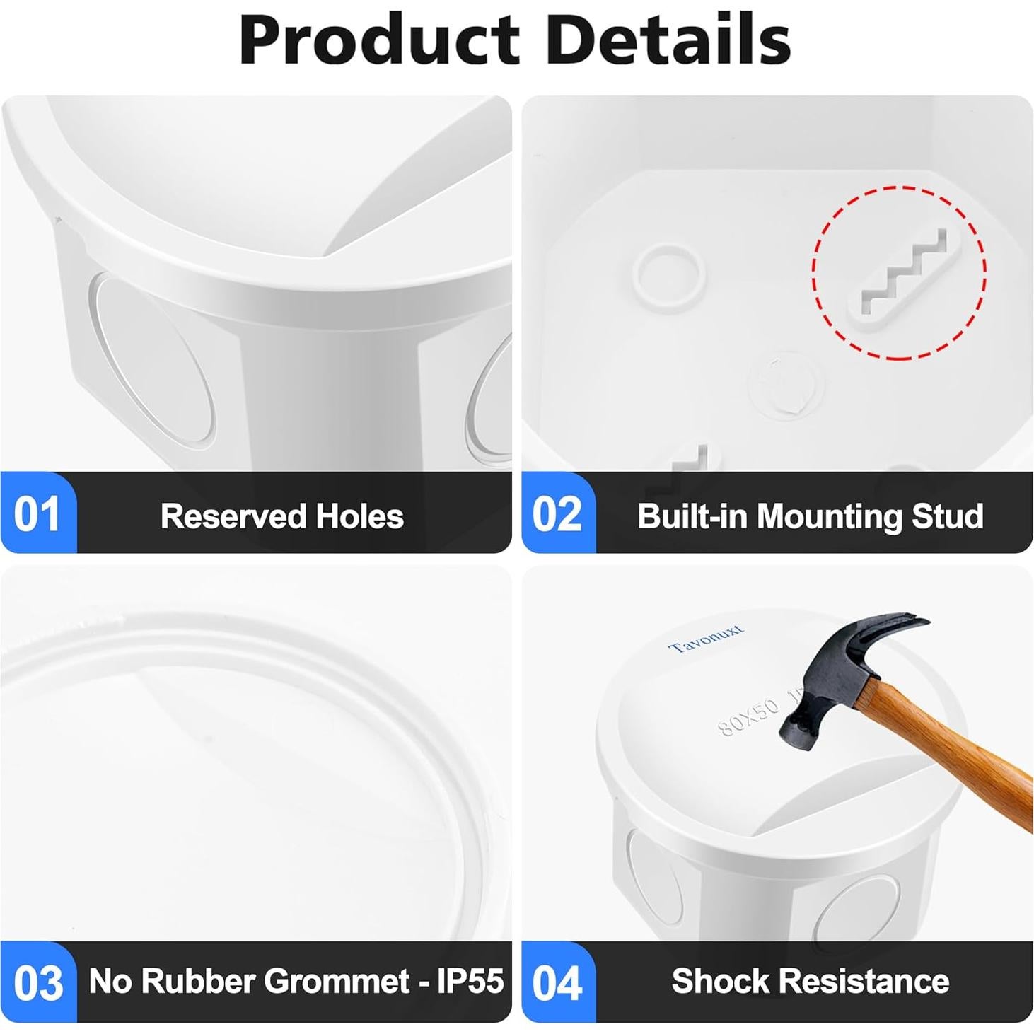 Caja de Conexiones Eléctricas IP55 Tavonuxt 80x50mm Blanca