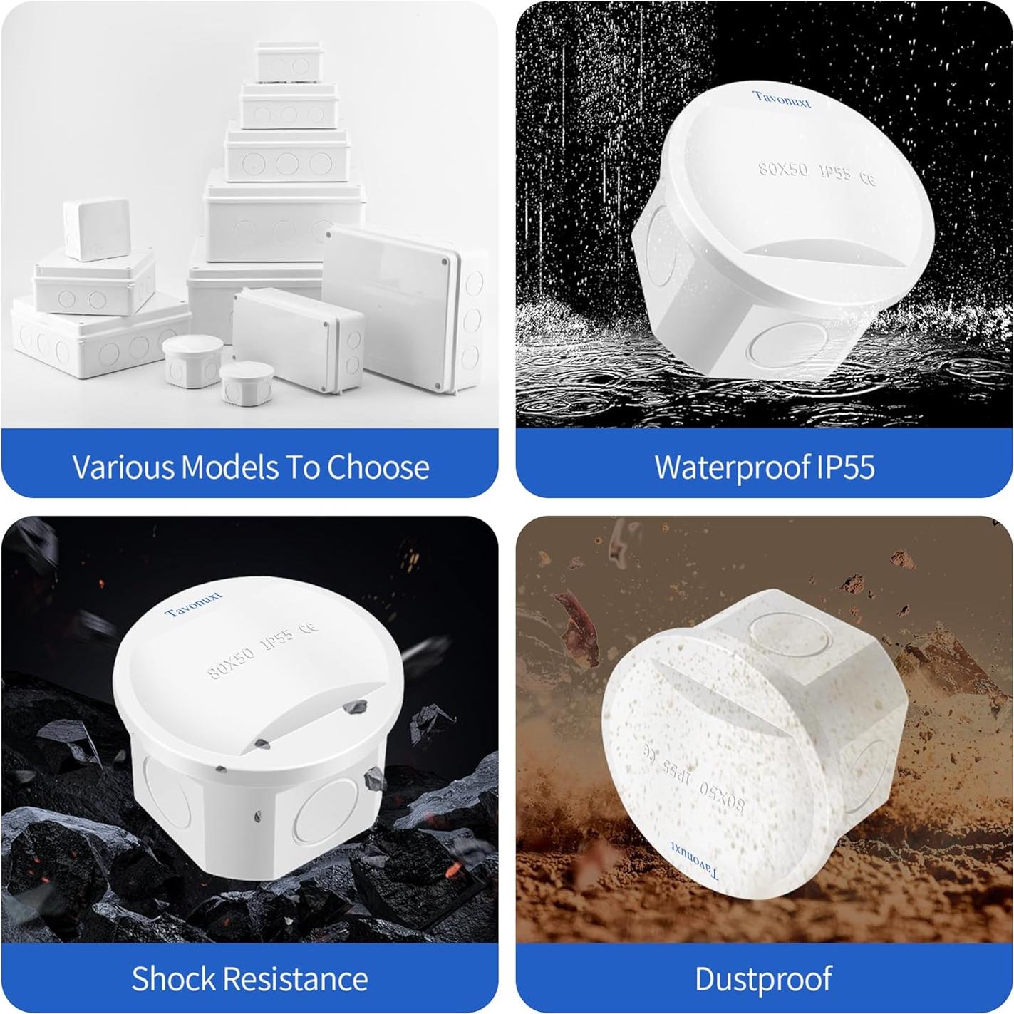 Caja de Conexiones Eléctricas IP55 Tavonuxt 80x50mm Blanca