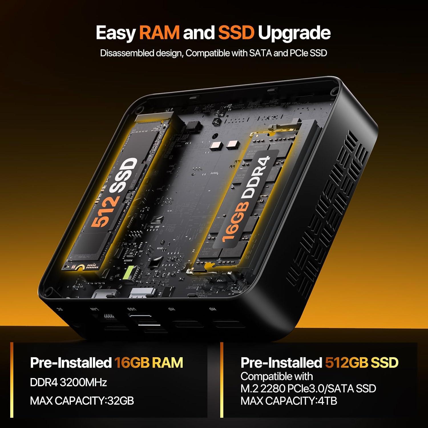 Mini PC PELADN WI6 N150 16GB RAM 512GB SSD 4K Triple Pantalla