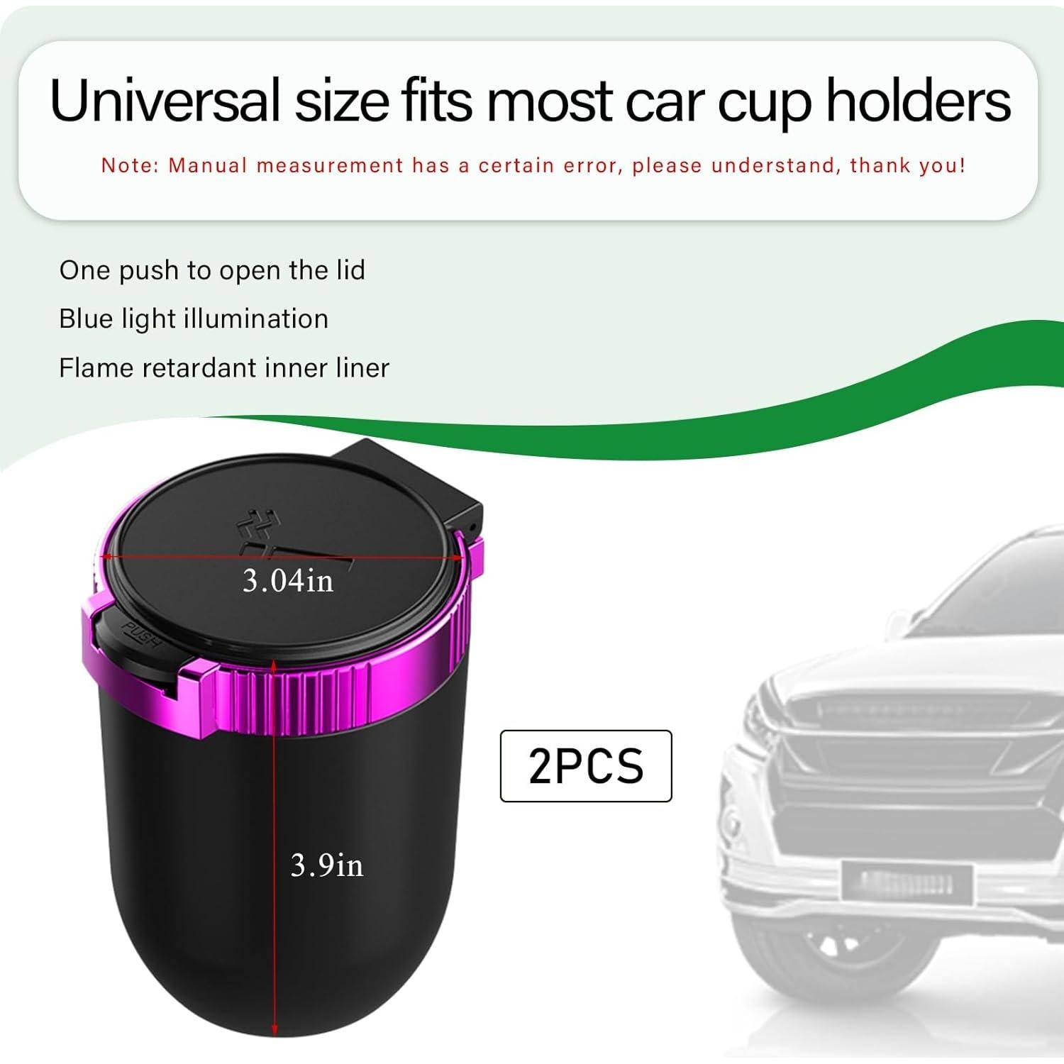 Cenicero de coche KVAEY con tapa y luz LED azul - 2 piezas