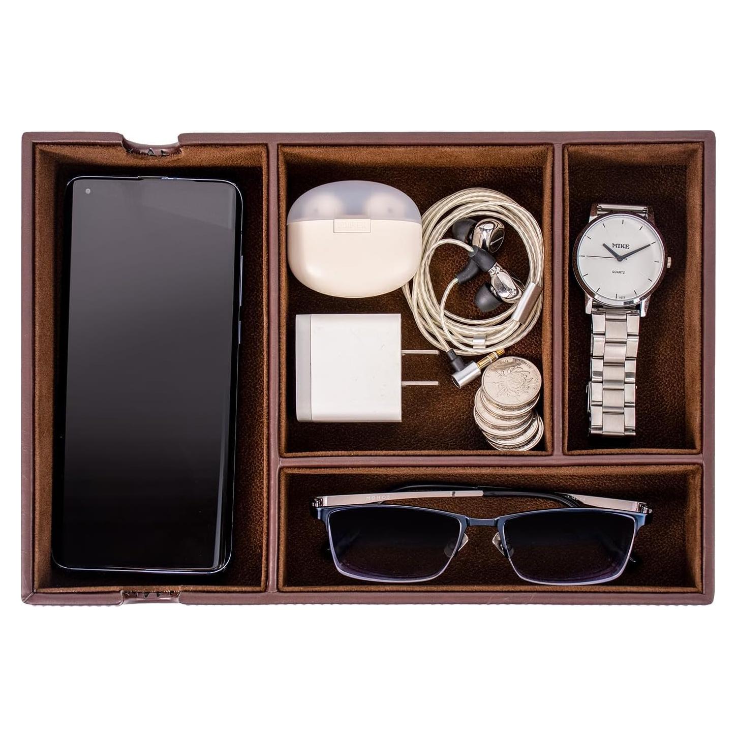 Bandeja de Valet SANQIANWAN de Cuero Sintético Marrón