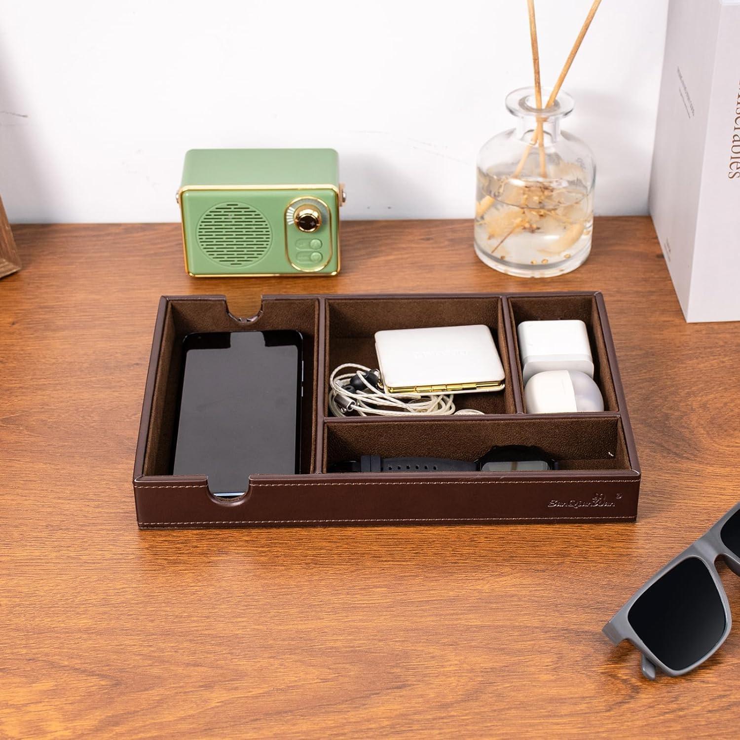 Bandeja de Valet SANQIANWAN de Cuero Sintético Marrón