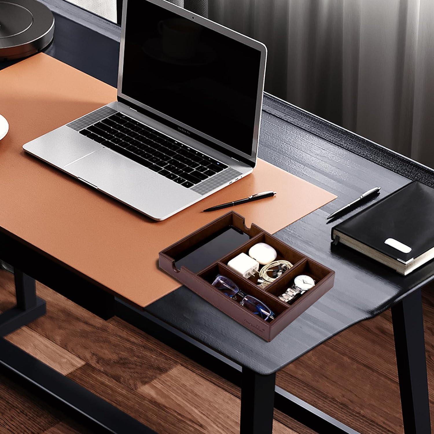 Bandeja de Valet SANQIANWAN de Cuero Sintético Marrón