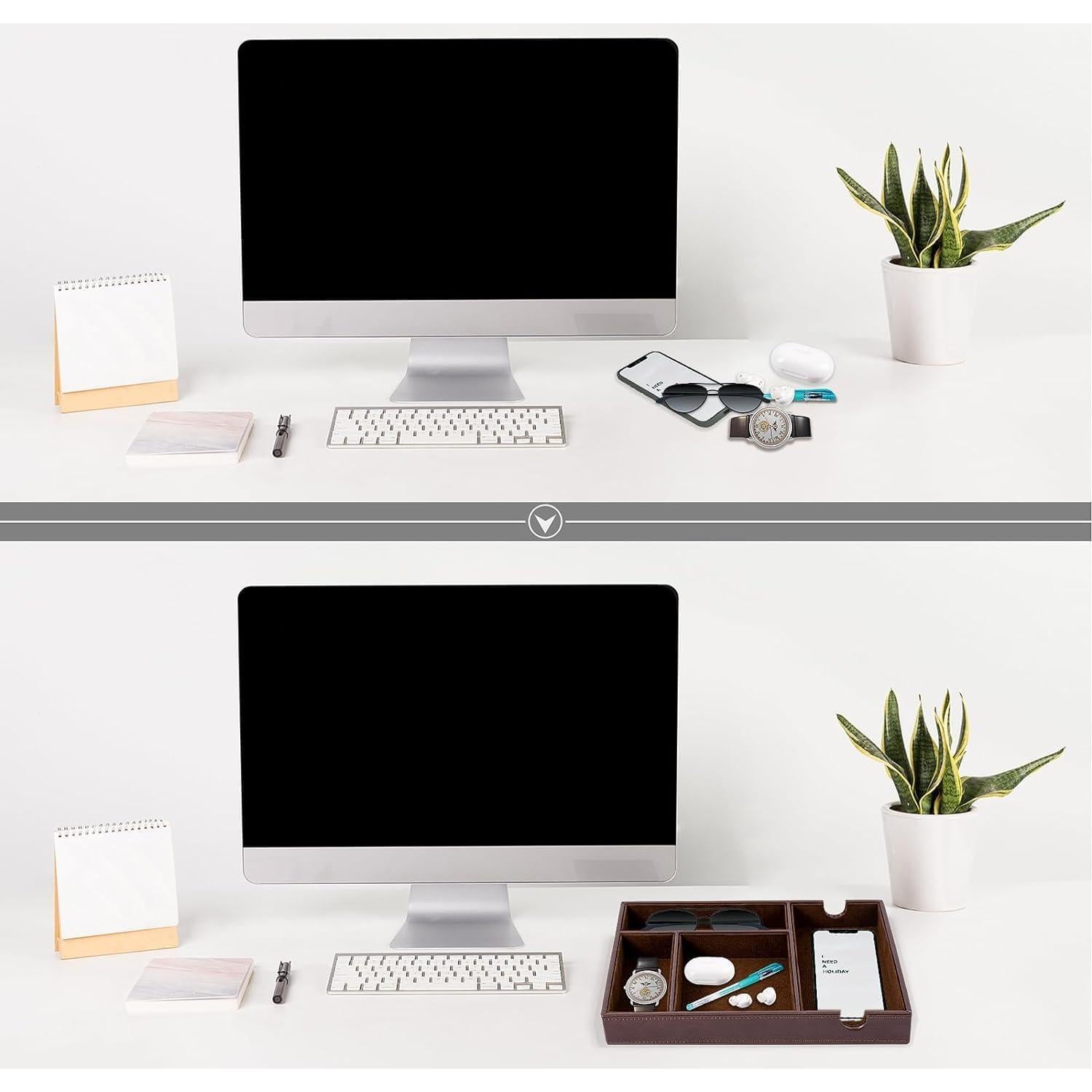 Bandeja de Valet SANQIANWAN de Cuero Sintético Marrón