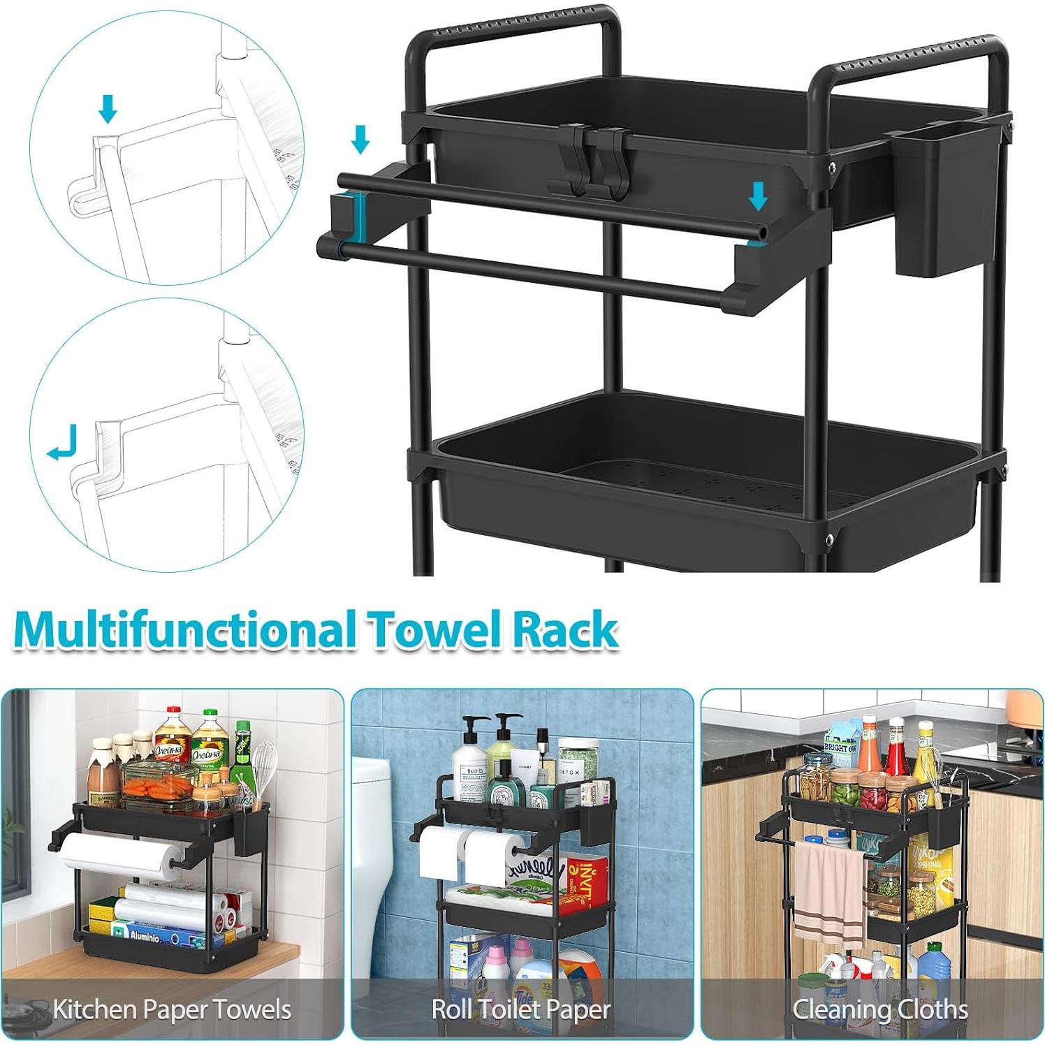 Carro de Almacenamiento Rodante SPACEKEEPER 3 Niveles Negro