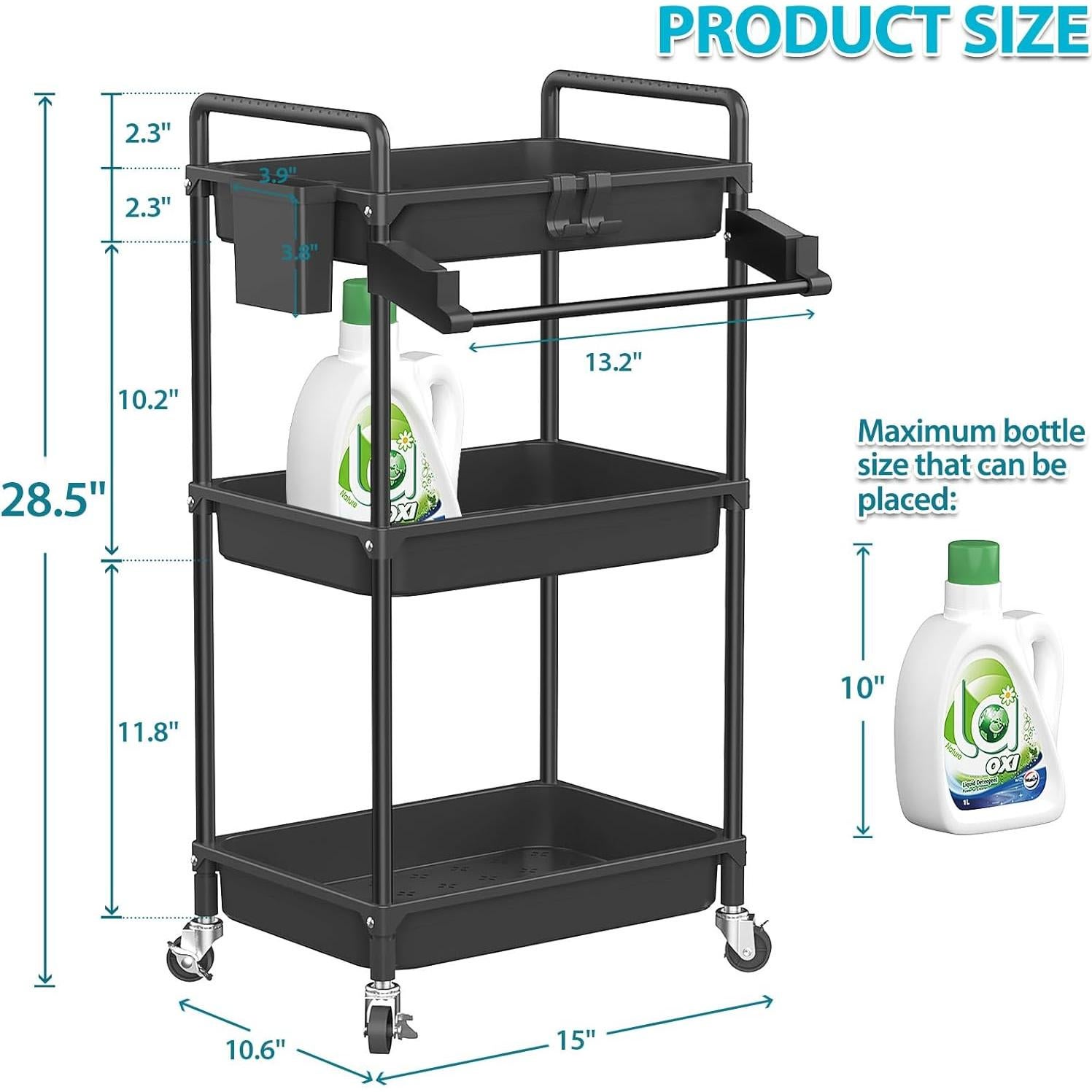 Carro de Almacenamiento Rodante SPACEKEEPER 3 Niveles Negro