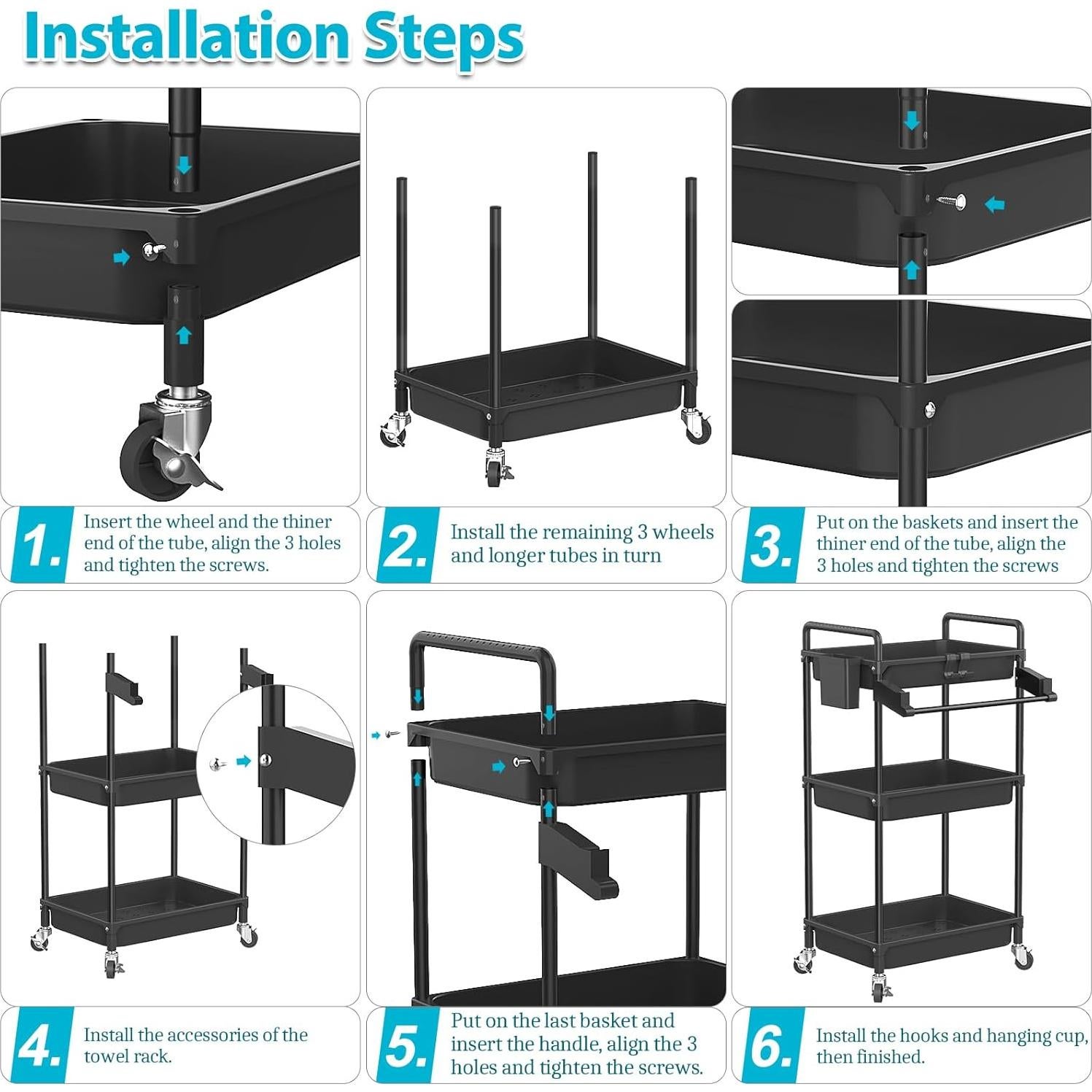 Carro de Almacenamiento Rodante SPACEKEEPER 3 Niveles Negro