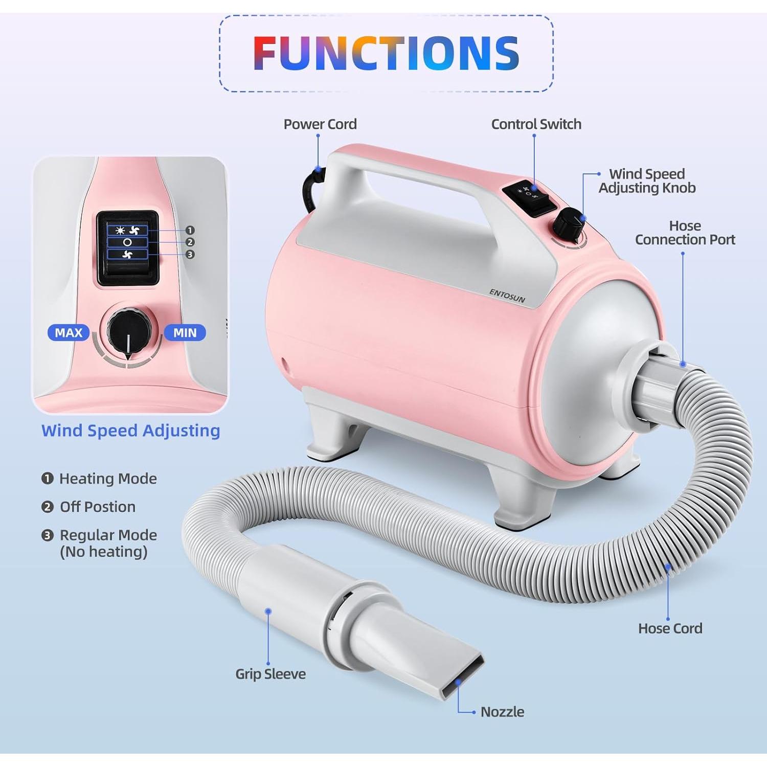 Secador de Perros Entosun PHD2800W 2800W Rosa Ajustable