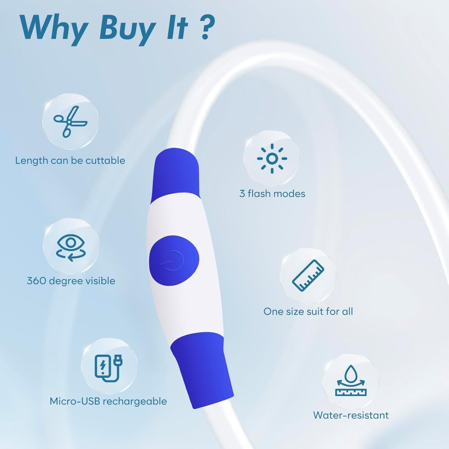 Collar LED para Perros BSEEN 70cm Azul - Impermeable y Recargable