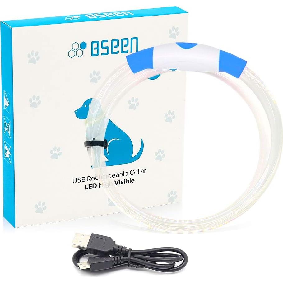 Collar LED para Perros BSEEN 70cm Azul - Impermeable y Recargable