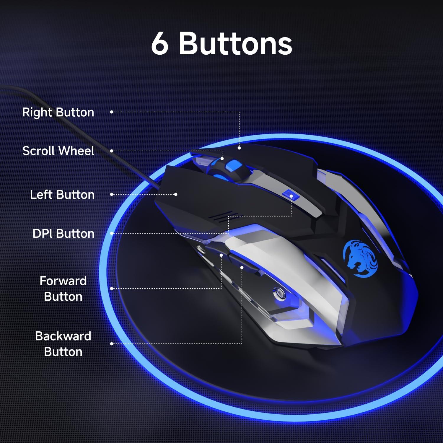 Ratón Gaming EWEADN G3 Con Cable 2400 DPI 6 Botones RGB Negro