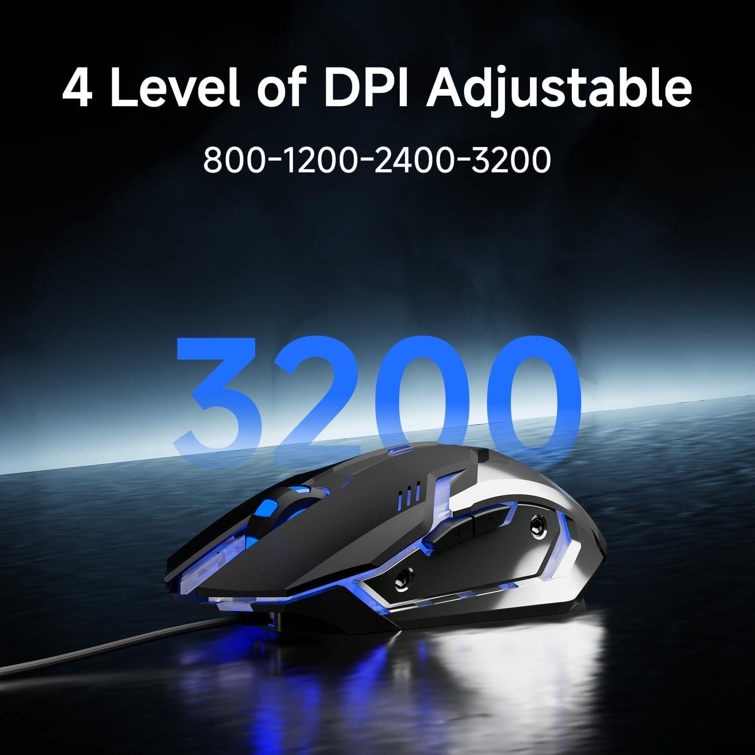 Ratón Gaming EWEADN G3 Con Cable 2400 DPI 6 Botones RGB Negro