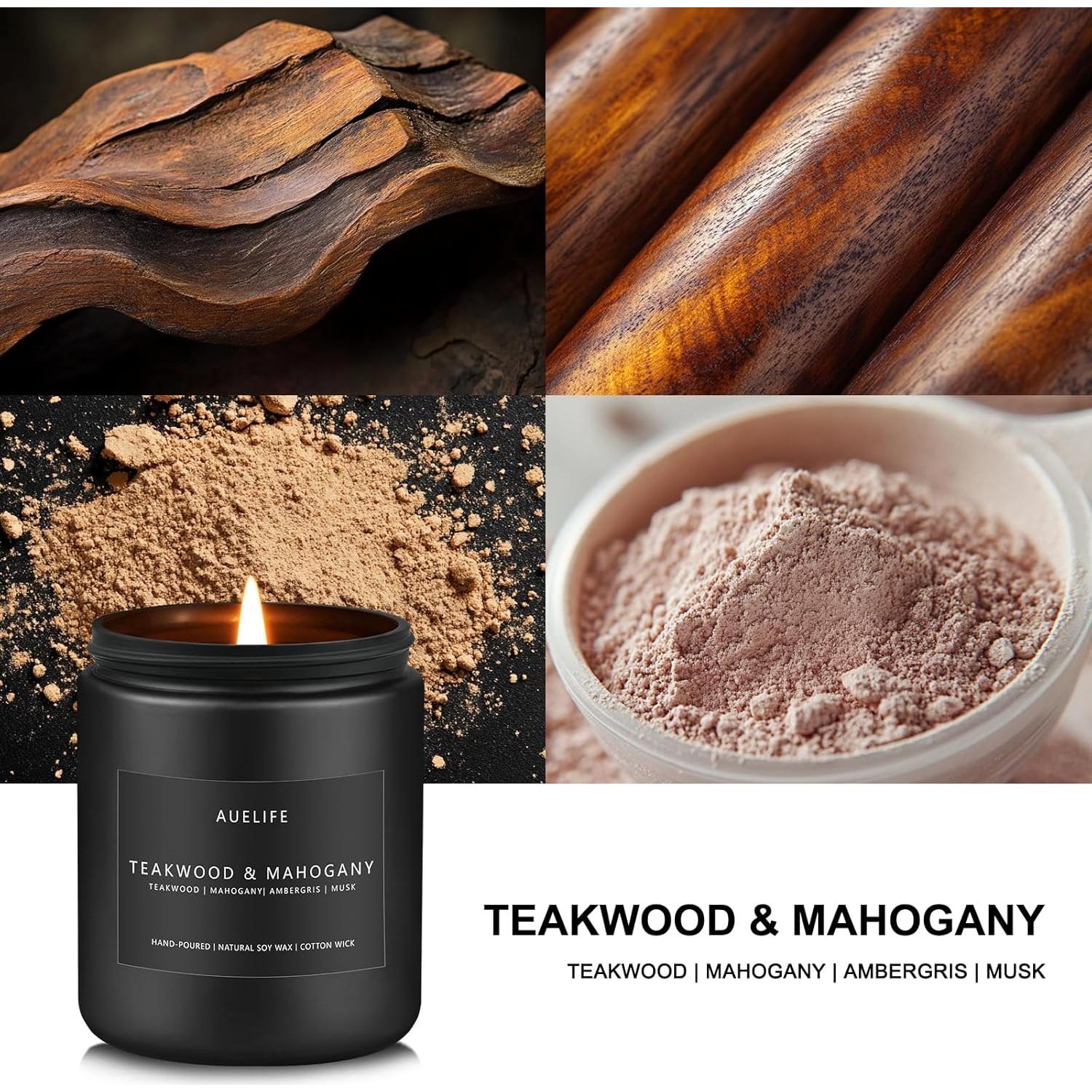Vela Aromática Auelife Teakwood y Caoba 198g - Regalo Masculino