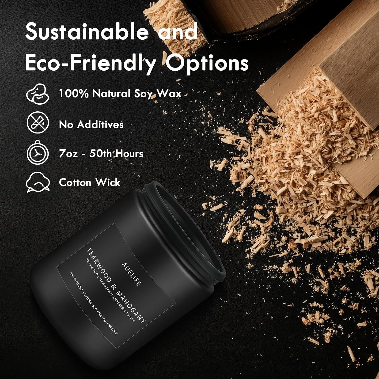 Vela Aromática Auelife Teakwood y Caoba 198g - Regalo Masculino