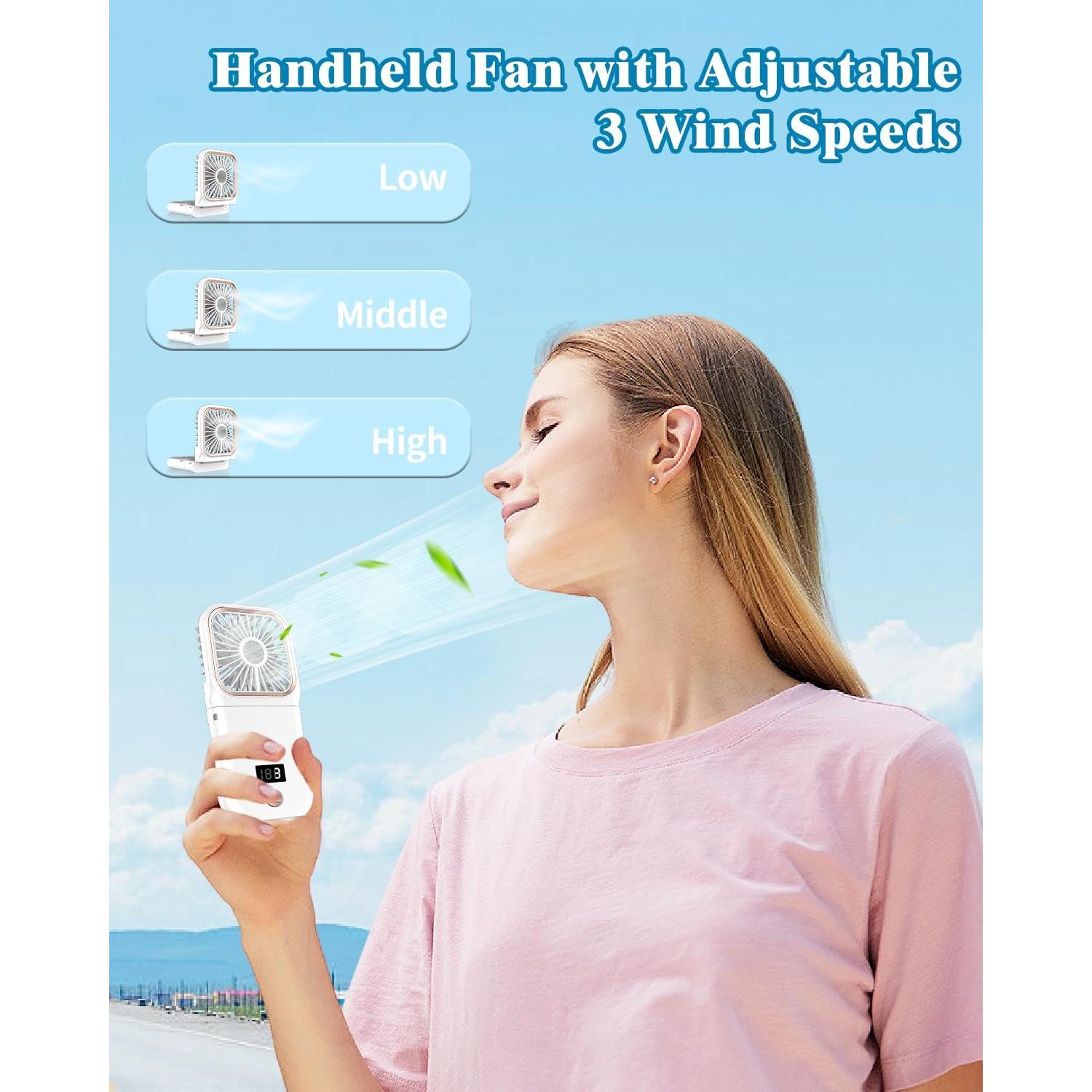 Ventilador de Mano AJGJF Plegable 3 Velocidades 4000mAh