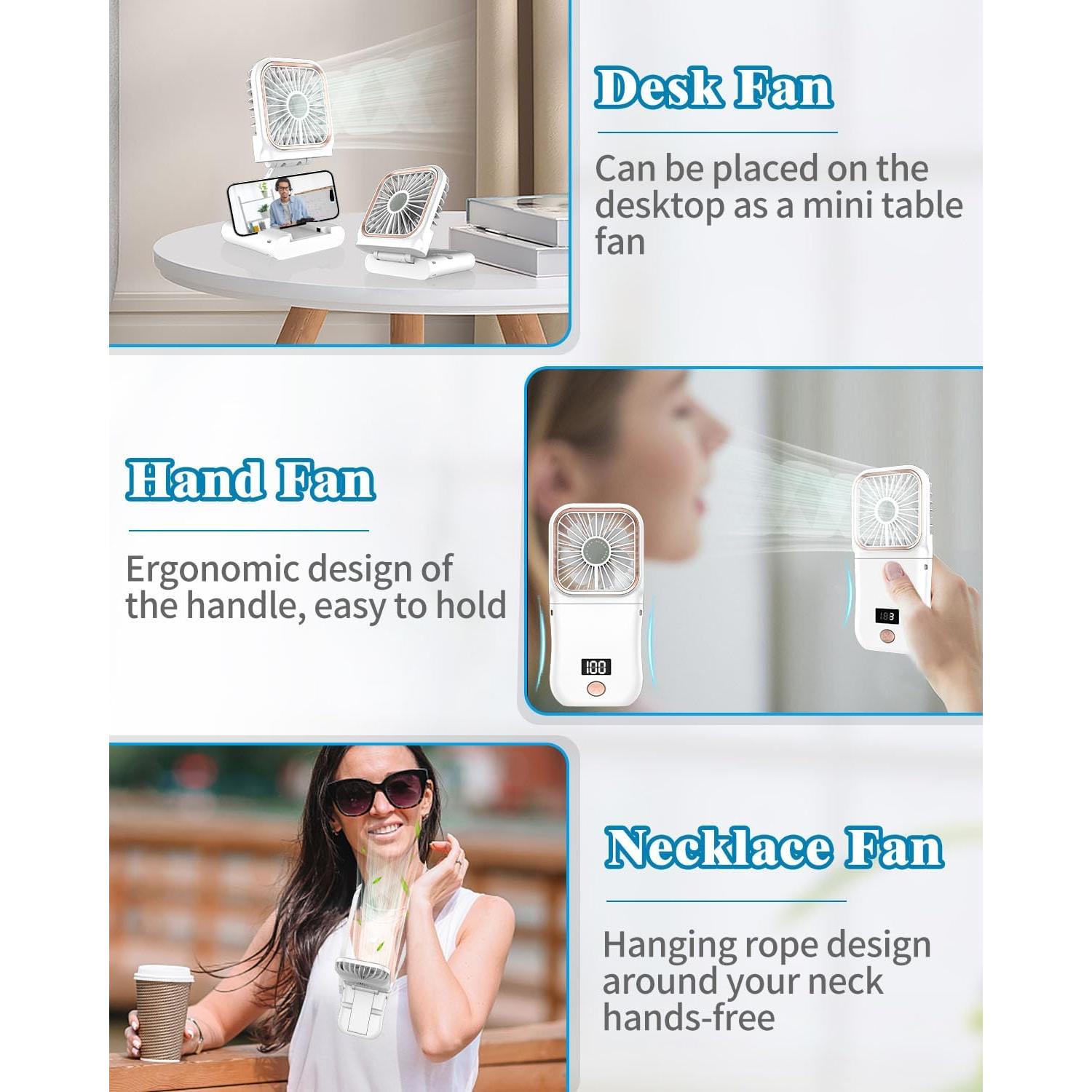 Ventilador de Mano AJGJF Plegable 3 Velocidades 4000mAh