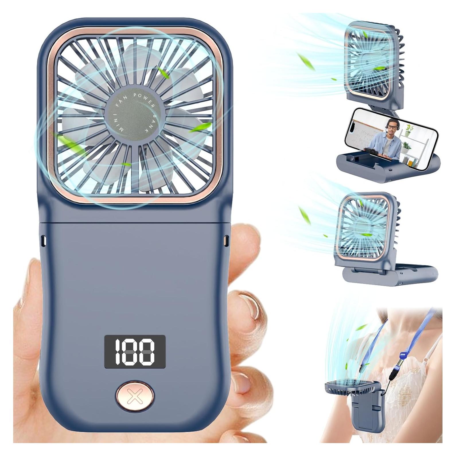 Ventilador de Mano Plegable AJGJF 4000mAh 3 Velocidades Azul